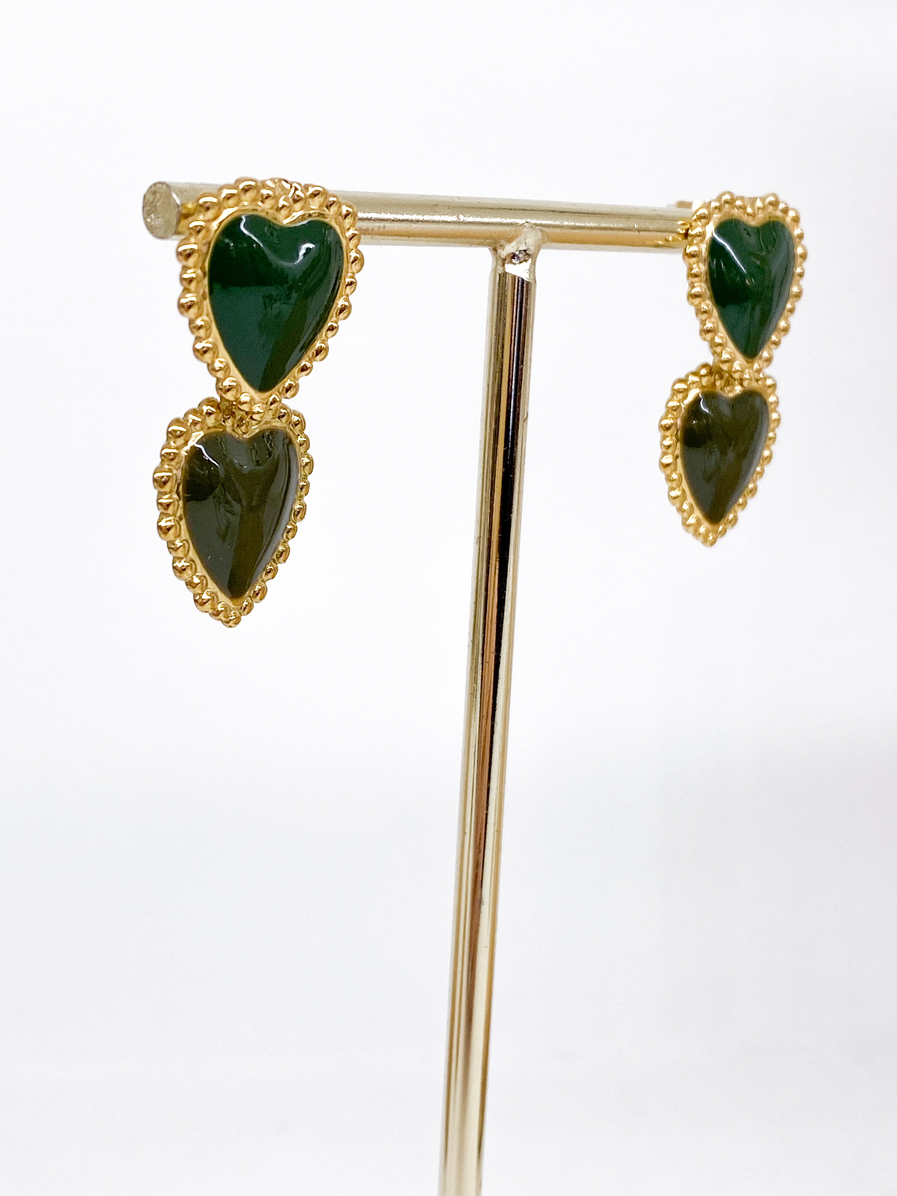 Boucles d’oreilles double cœur coloré émaillé minimaliste