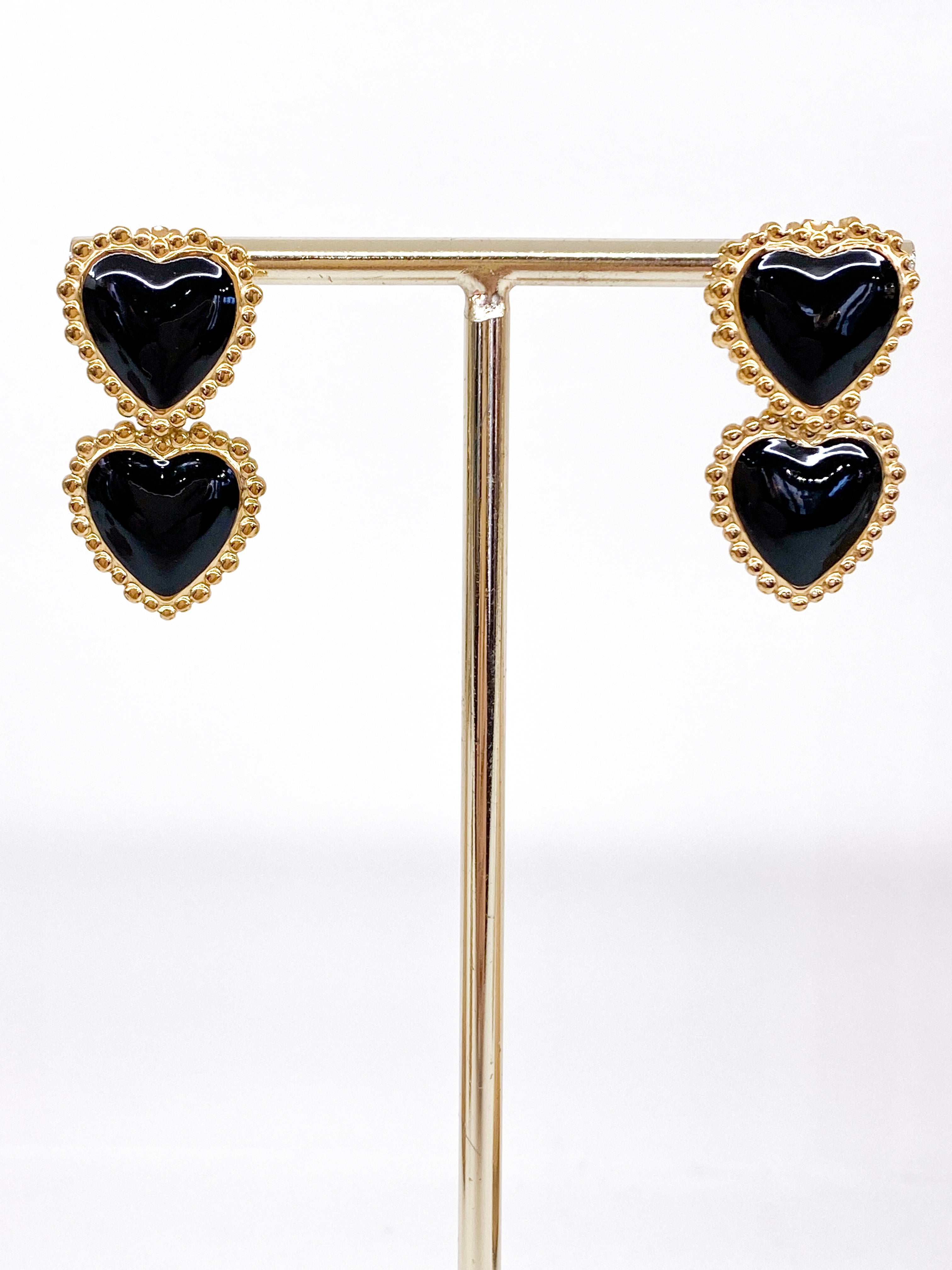 Boucles d’oreilles double cœur coloré émaillé minimaliste