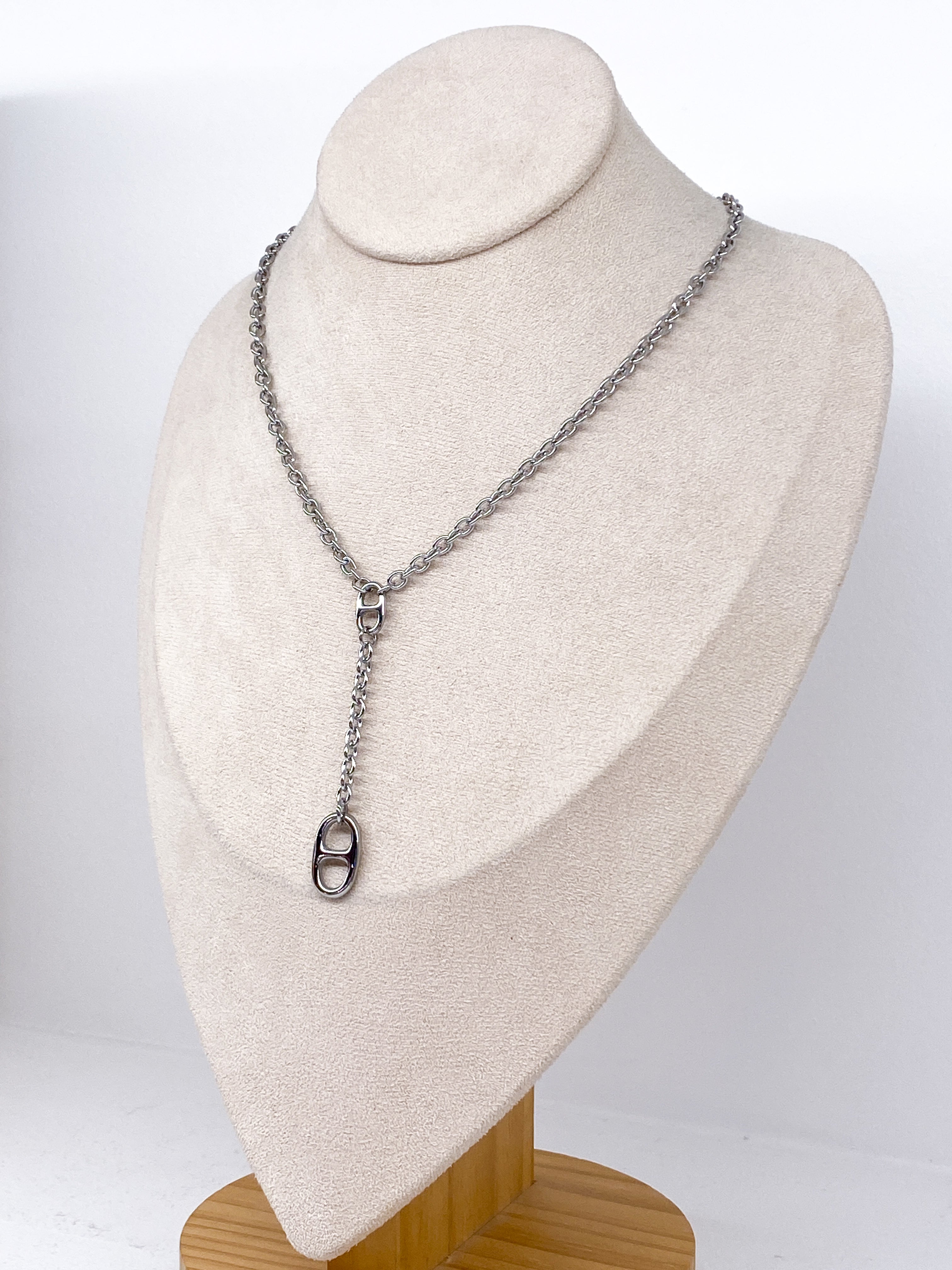 Collier Y acier inoxydable avec gros maillons et chaîne moderne