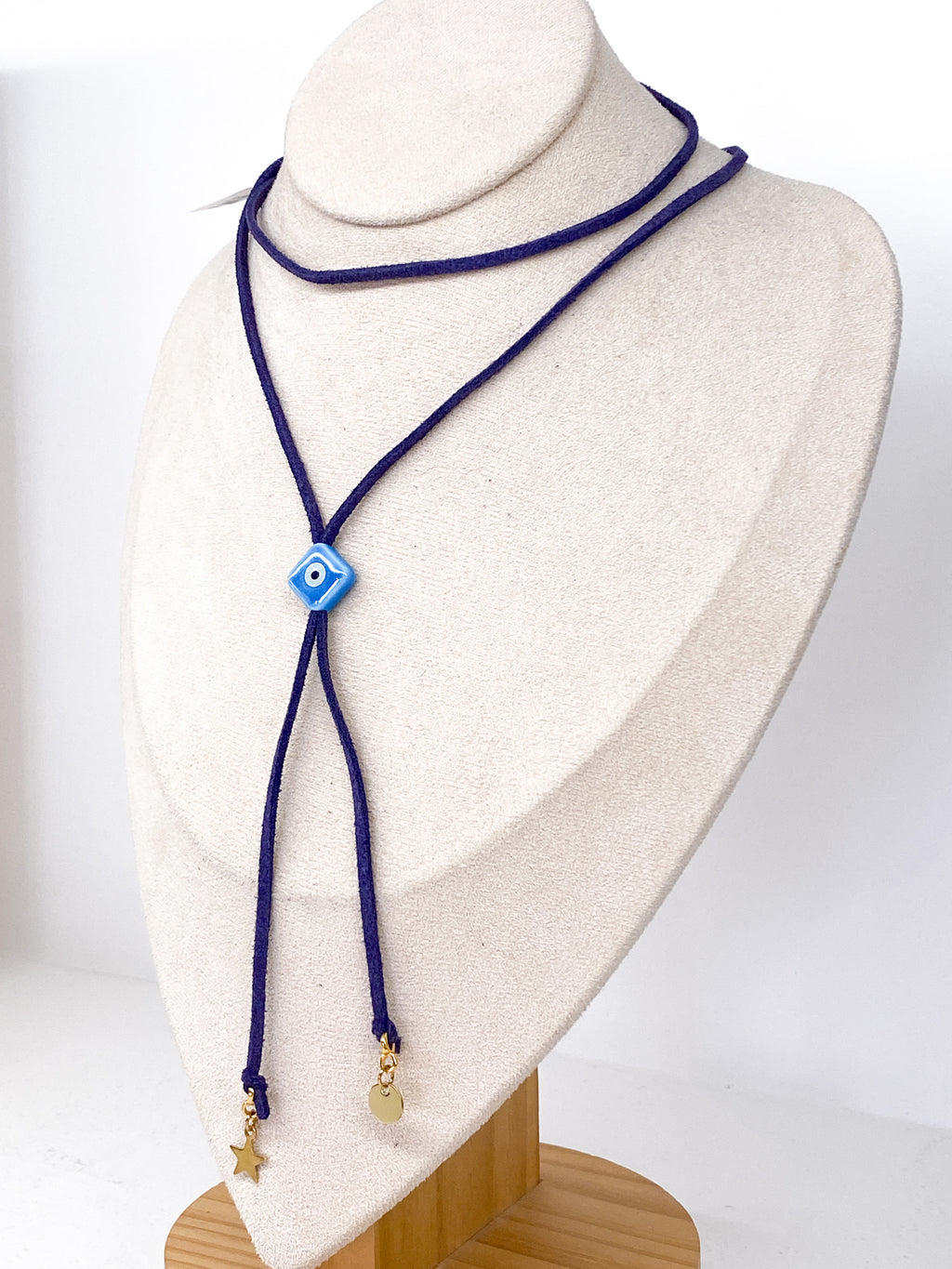 Collier cordon coulissant en suédine avec perle céramique
