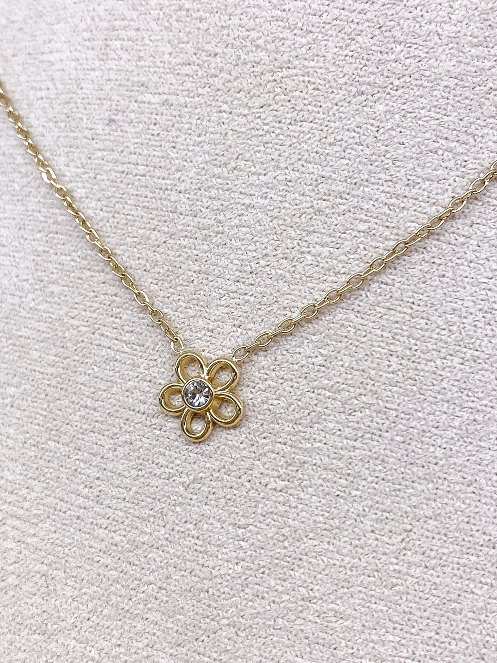 Collier fin en acier inoxydable fleur avec strass