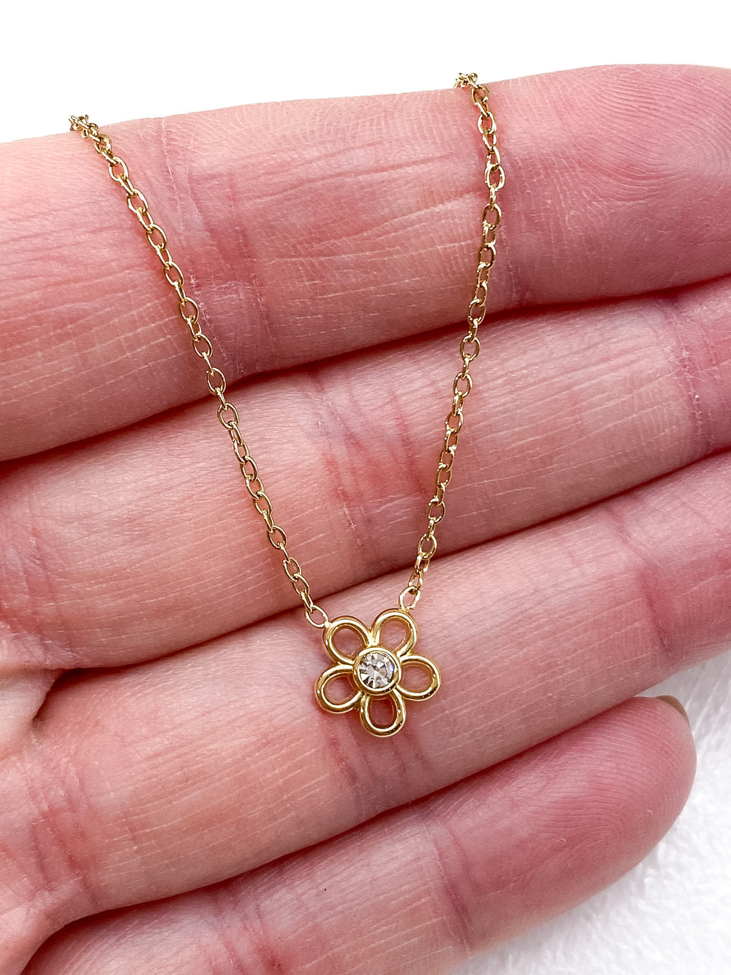 Collier fin en acier inoxydable fleur avec strass