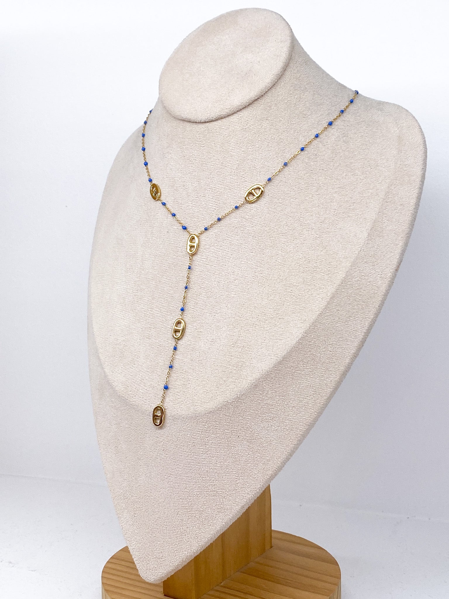 Collier Y femme à gros maillons et points en résine