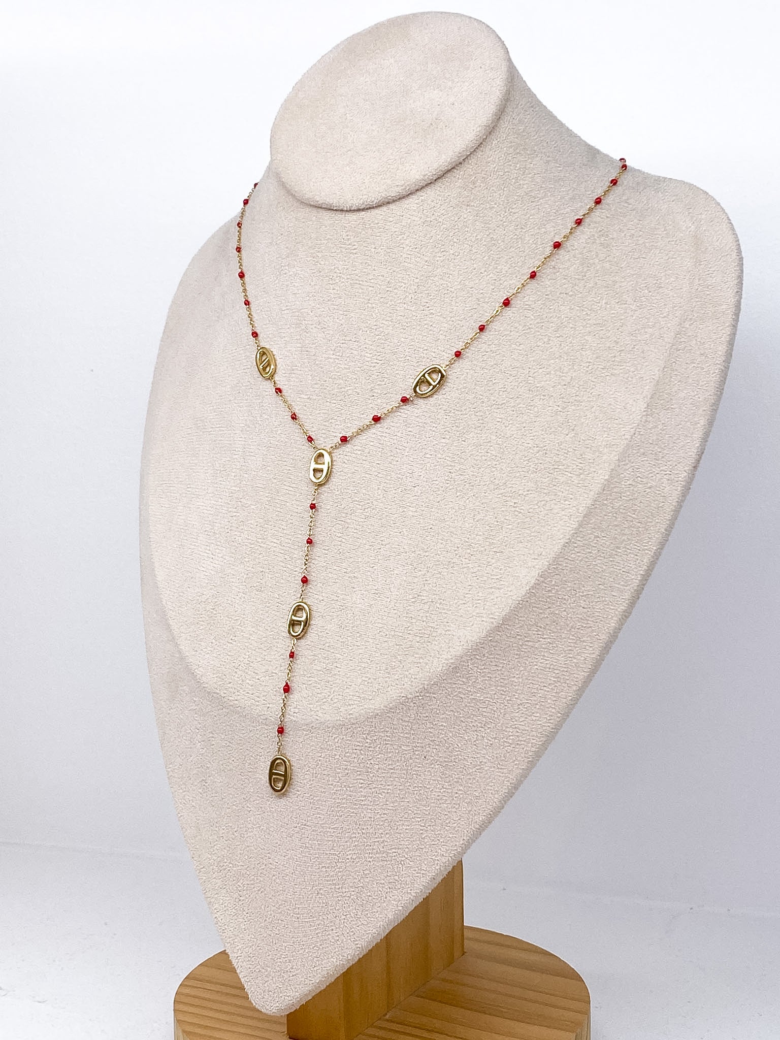 Collier Y femme à gros maillons et points en résine