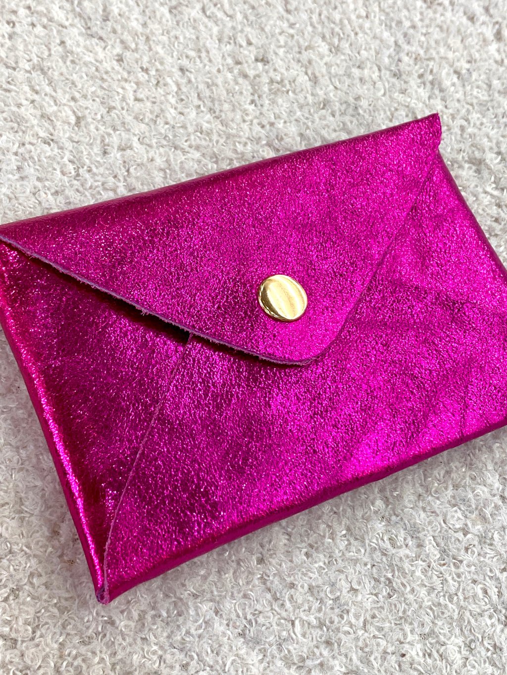 Porte-cartes en cuir de vachette rose et violet