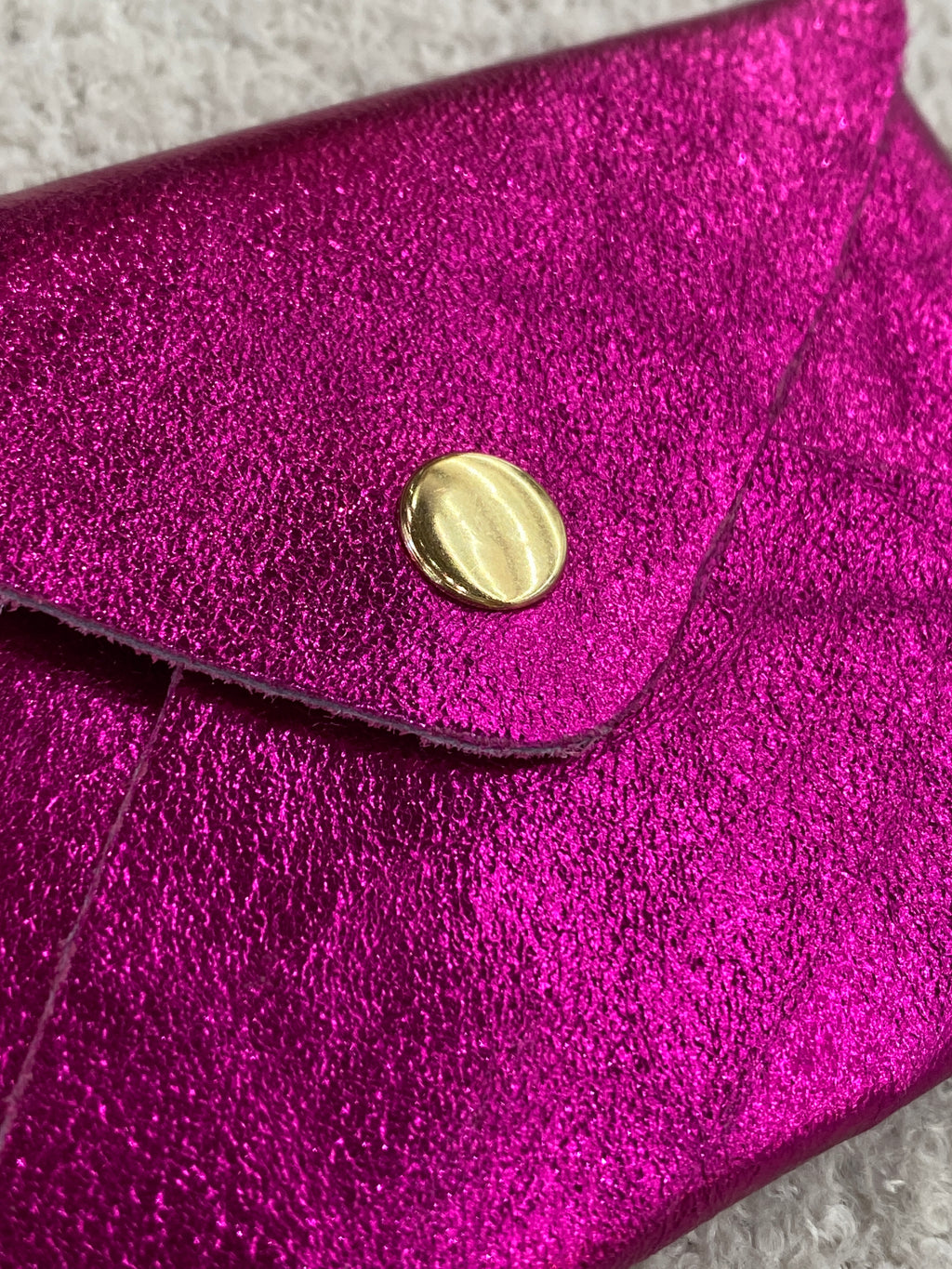 Porte-cartes en cuir de vachette rose et violet