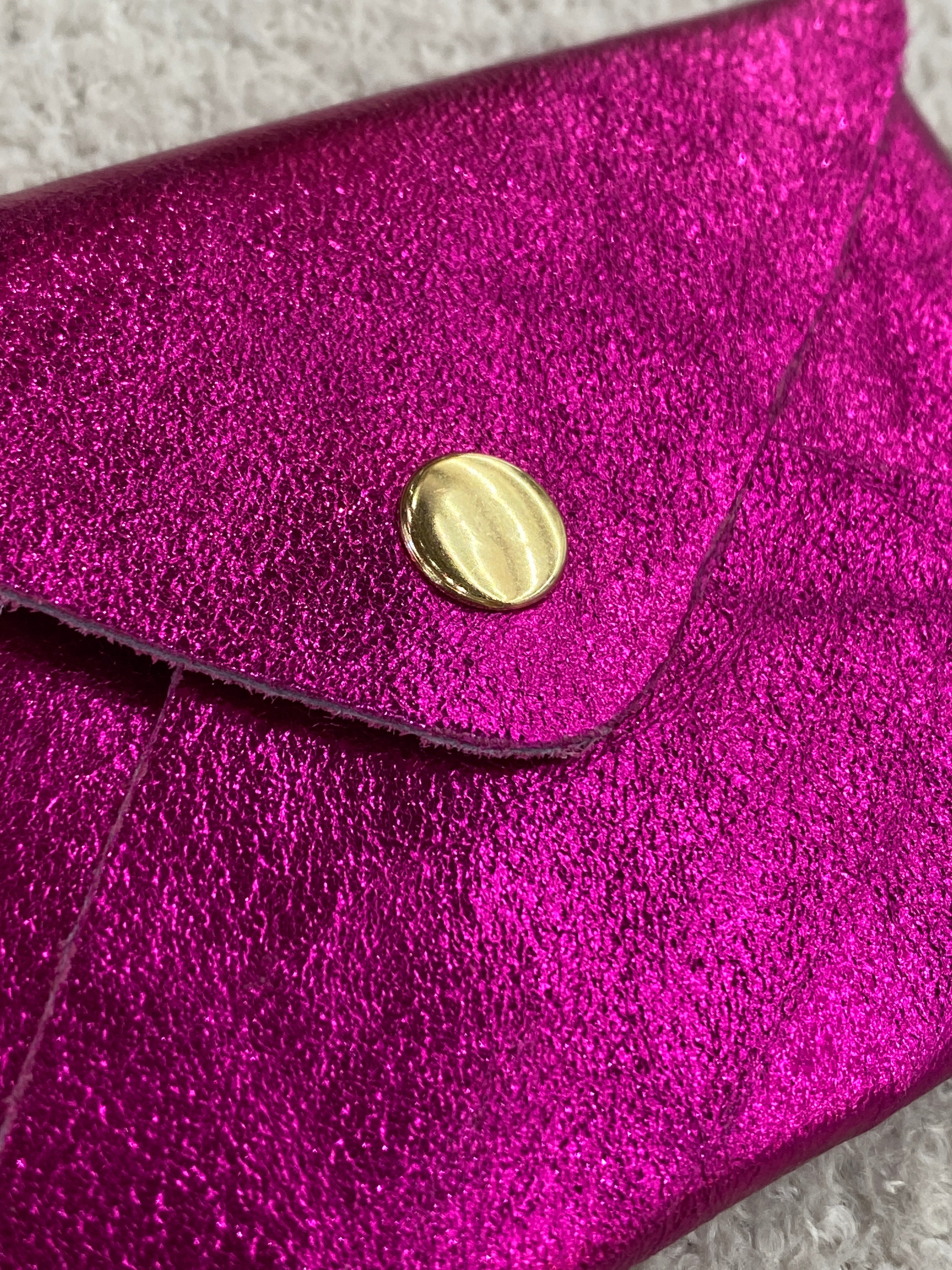 Porte-cartes en cuir de vachette rose et violet