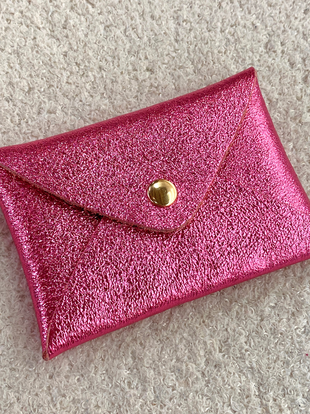 Porte-cartes en cuir de vachette rose et violet