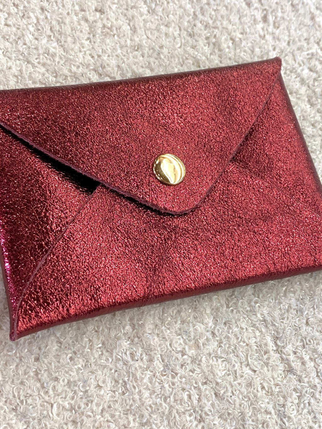 Porte-cartes en cuir de vachette rose et violet