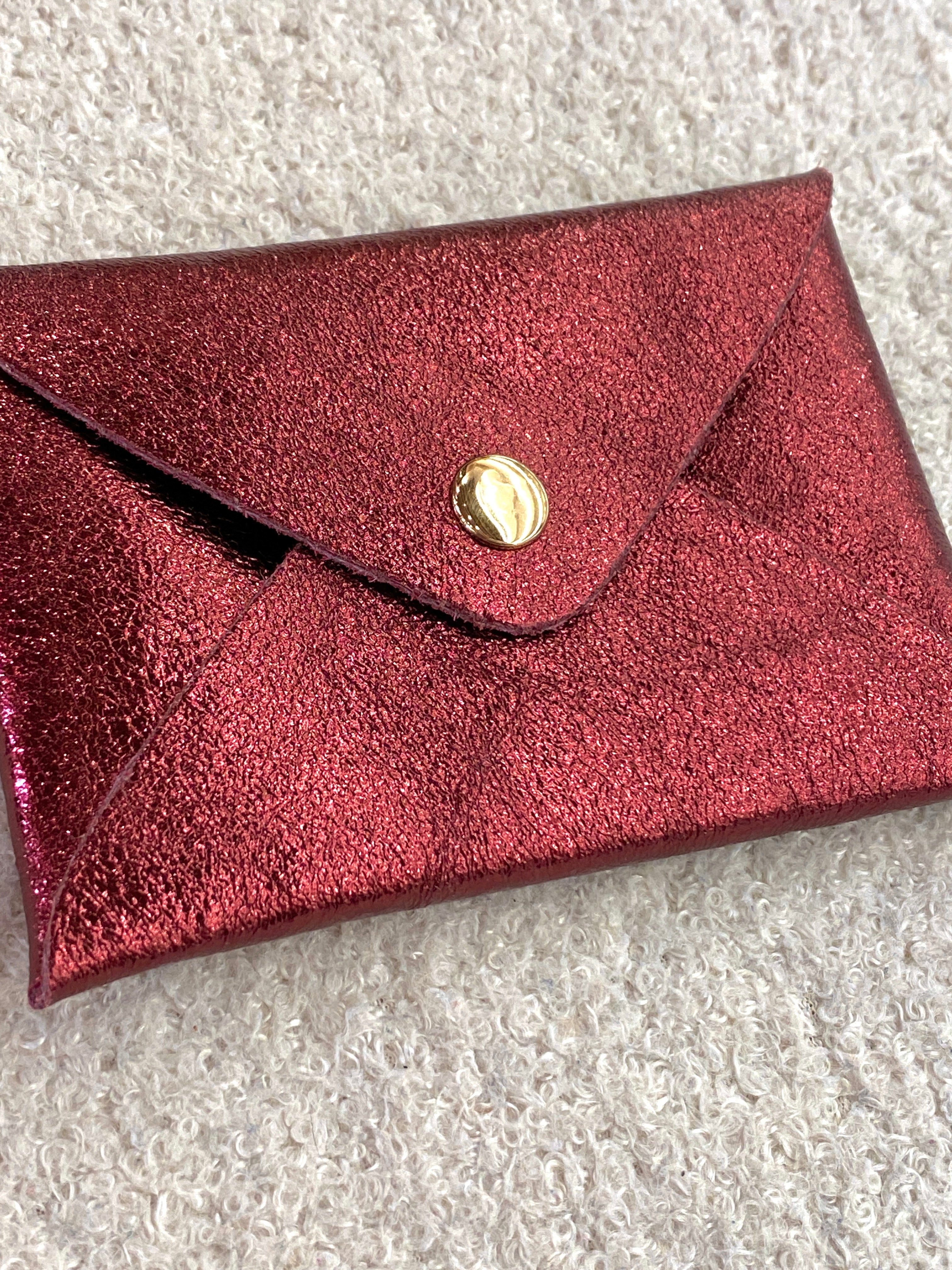 Porte-cartes en cuir de vachette rose et violet