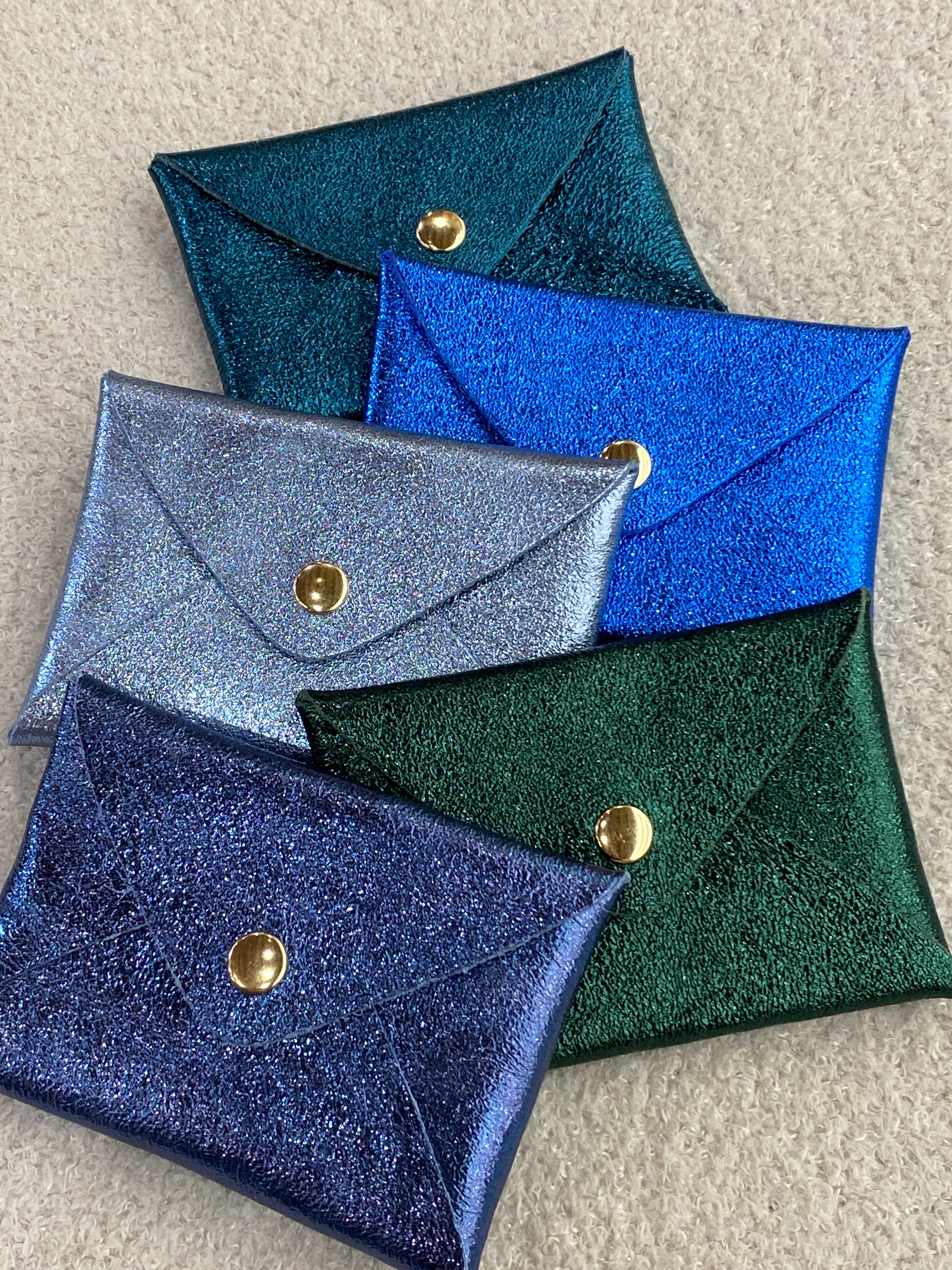 Porte-cartes en cuir véritable bleu et vert