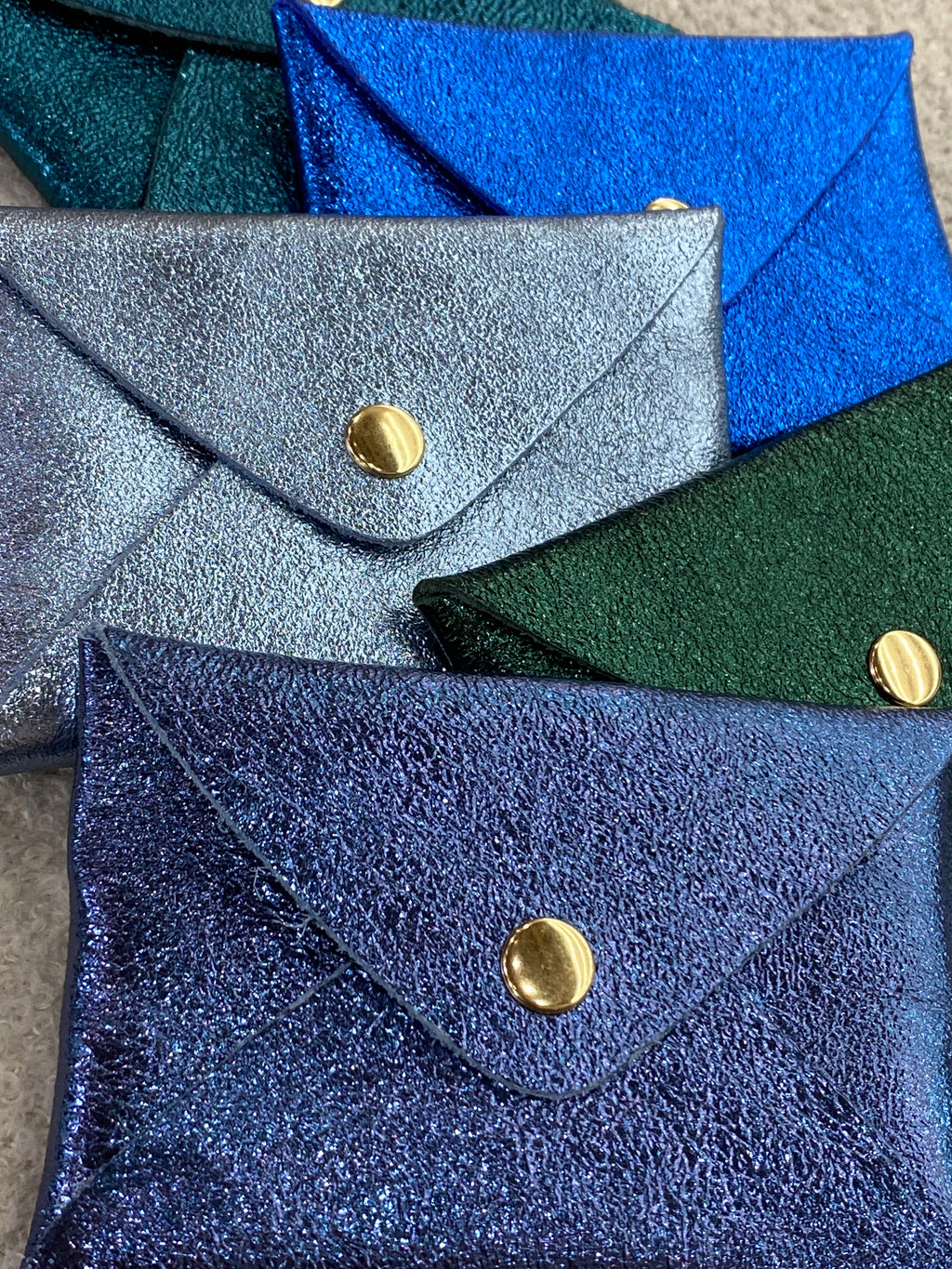 Porte-cartes en cuir véritable bleu et vert