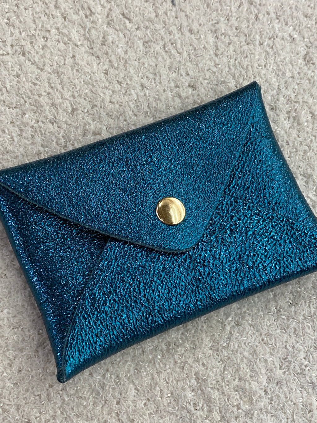 Porte-cartes en cuir véritable bleu et vert