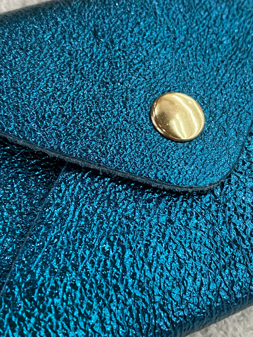 Porte-cartes en cuir véritable bleu et vert
