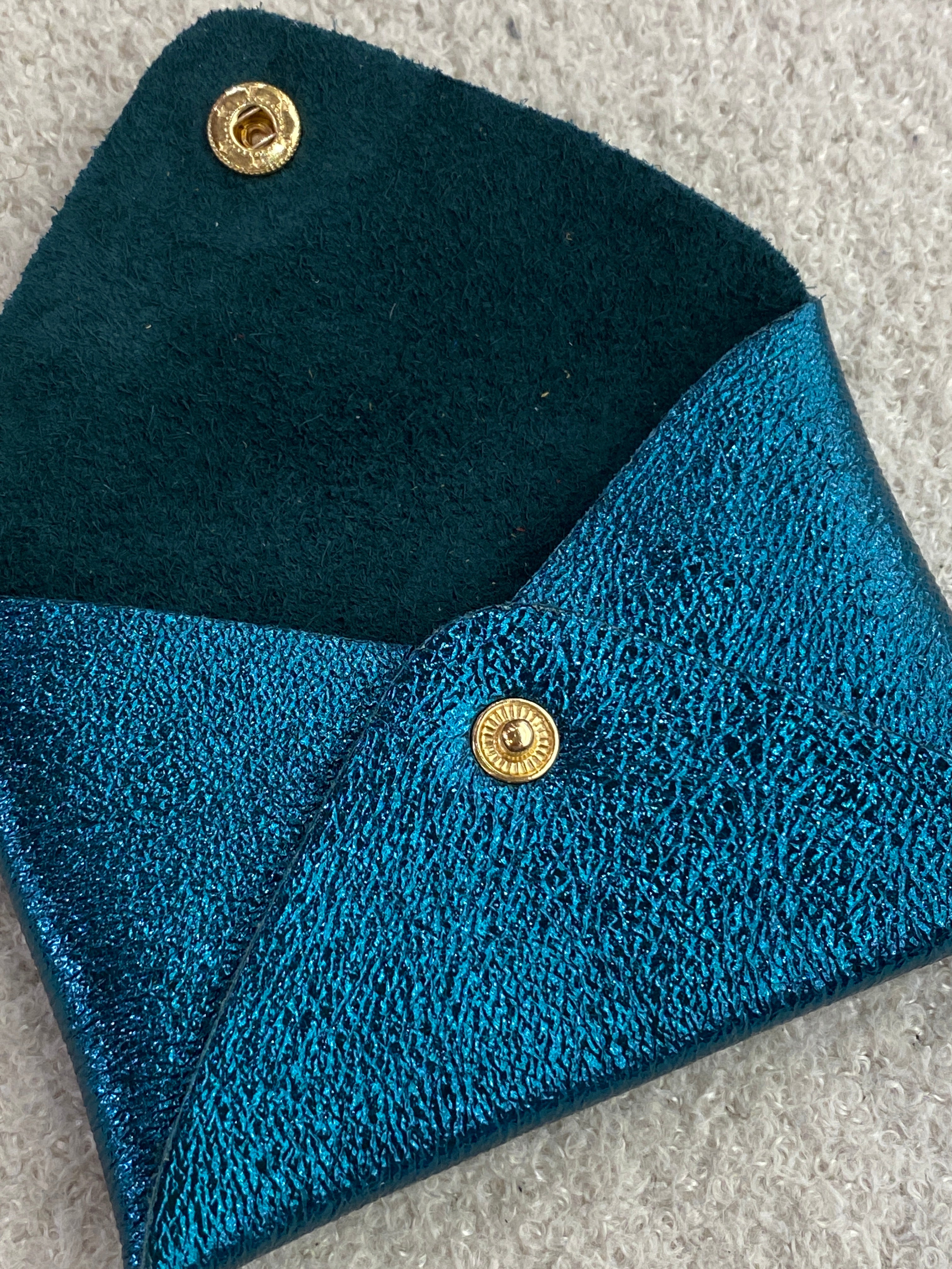 Porte-cartes en cuir véritable bleu et vert