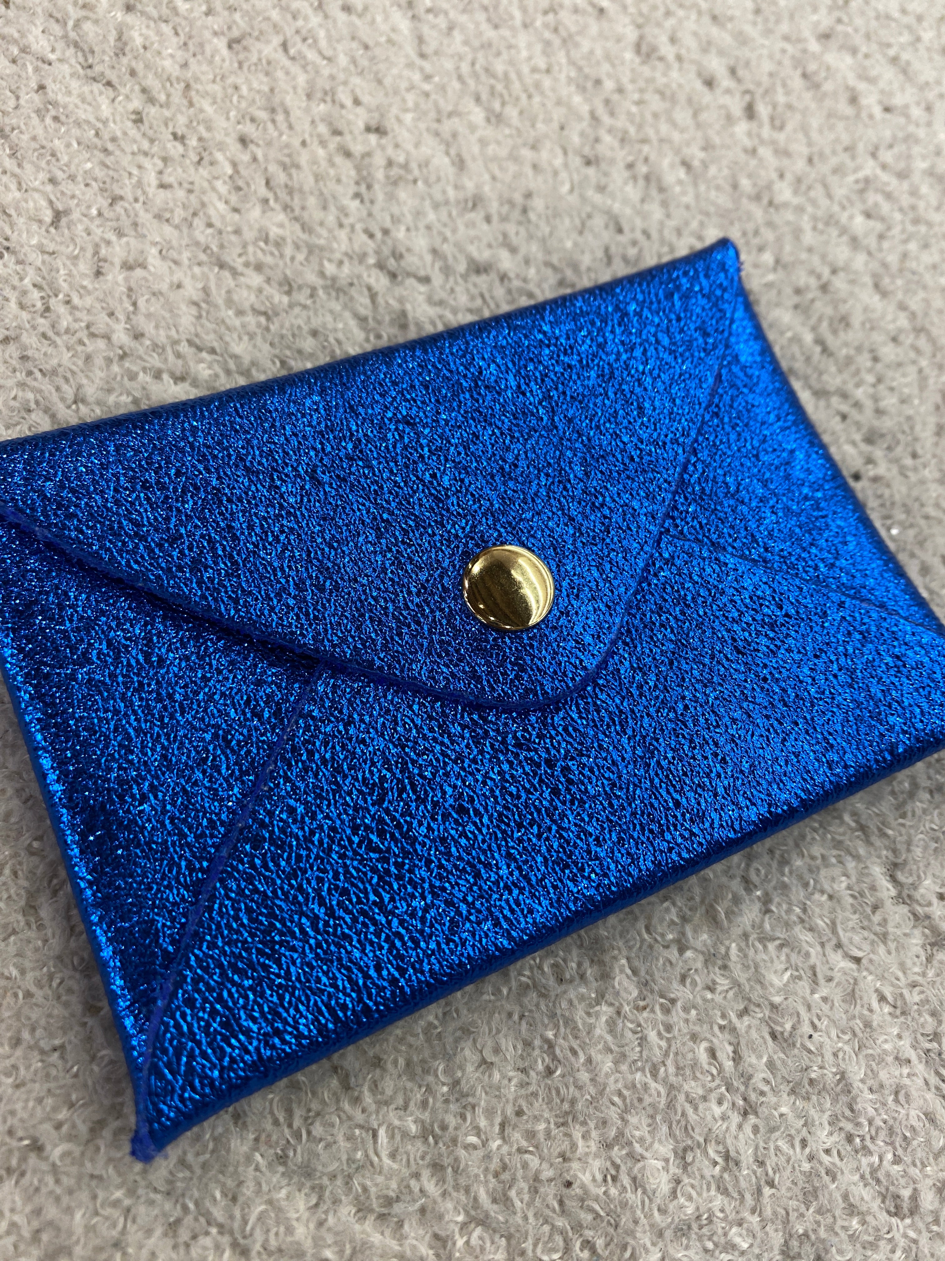 Porte-cartes en cuir véritable bleu et vert