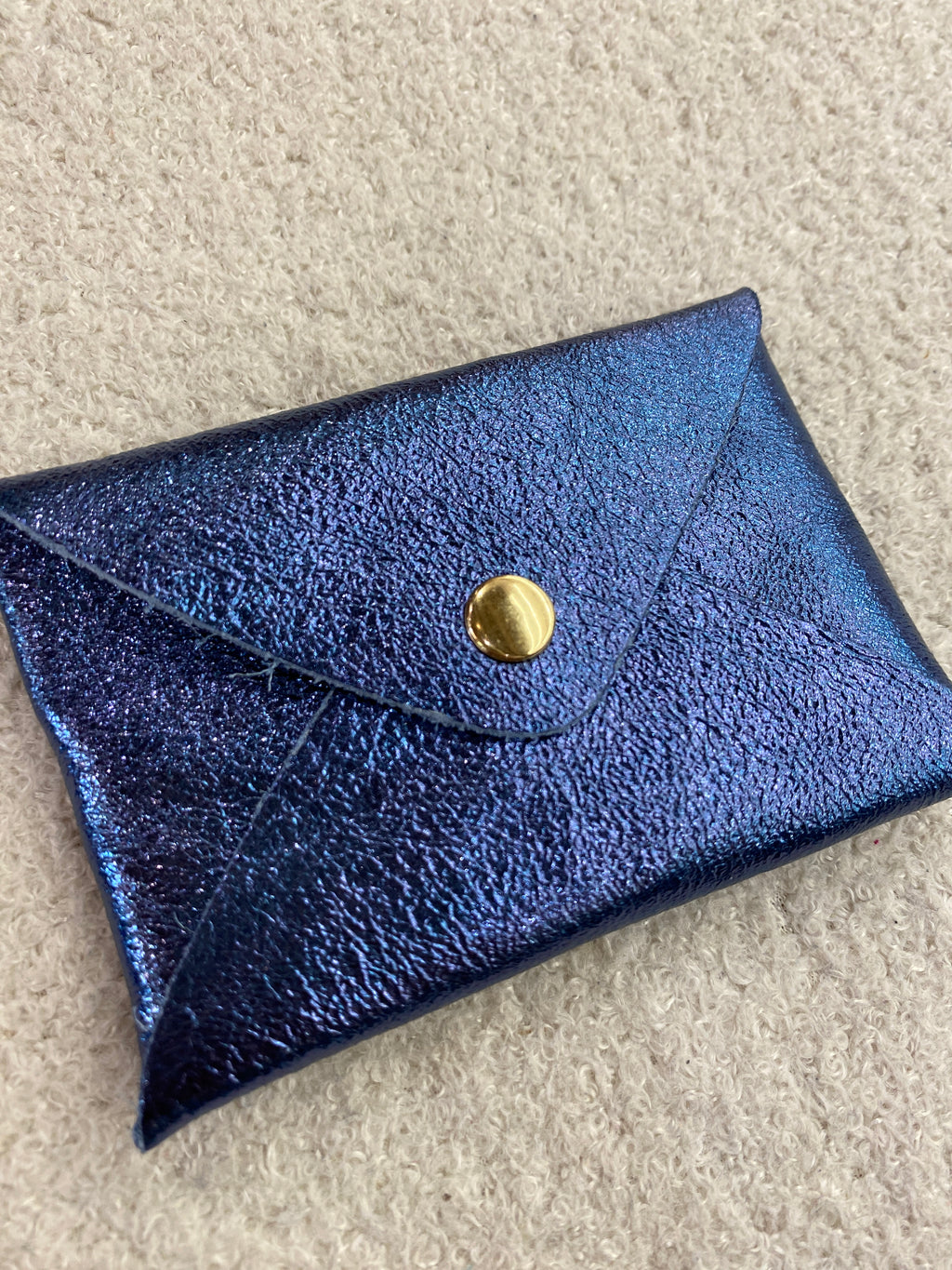 Porte-cartes en cuir véritable bleu et vert