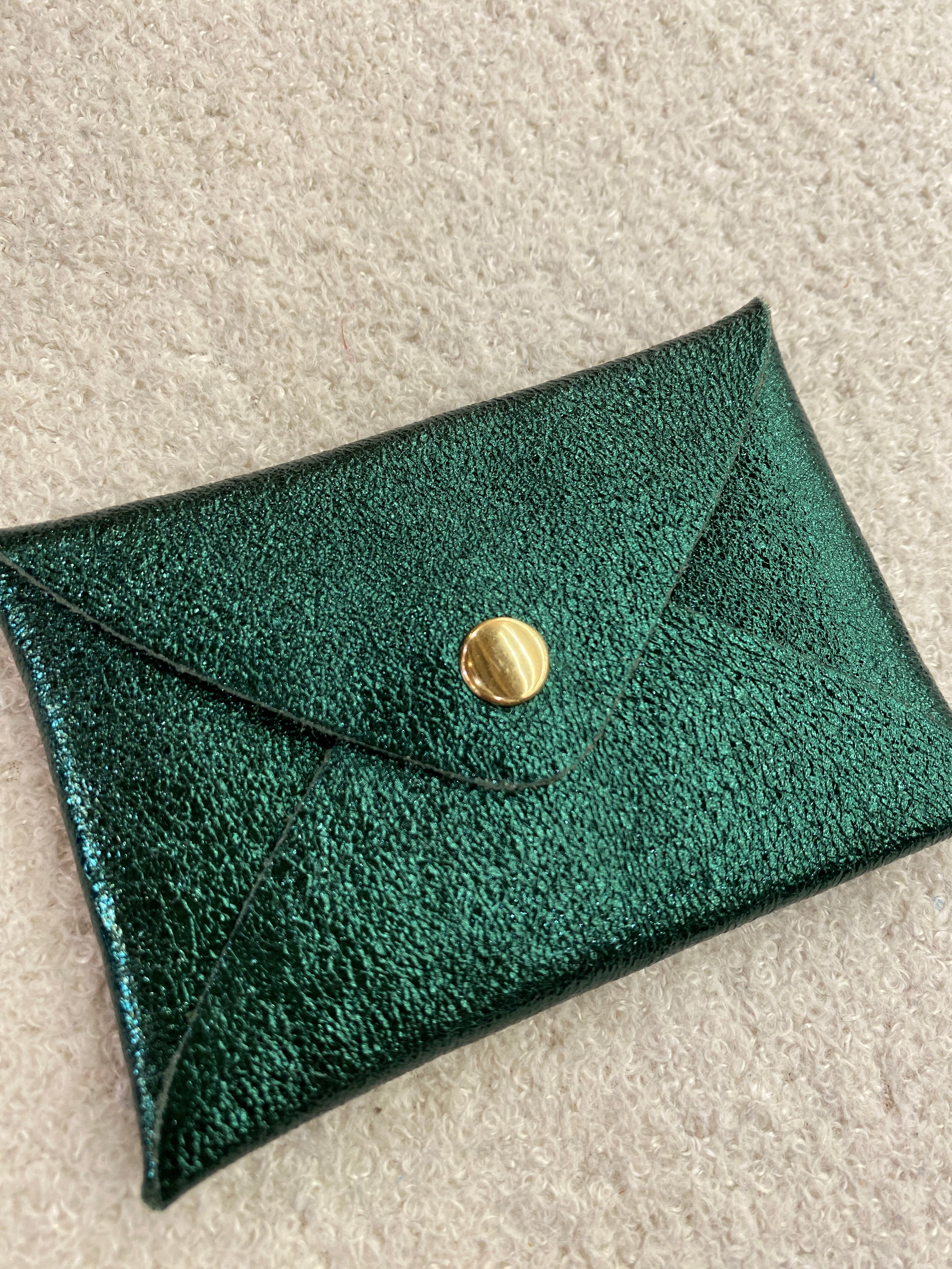 Porte-cartes en cuir véritable bleu et vert