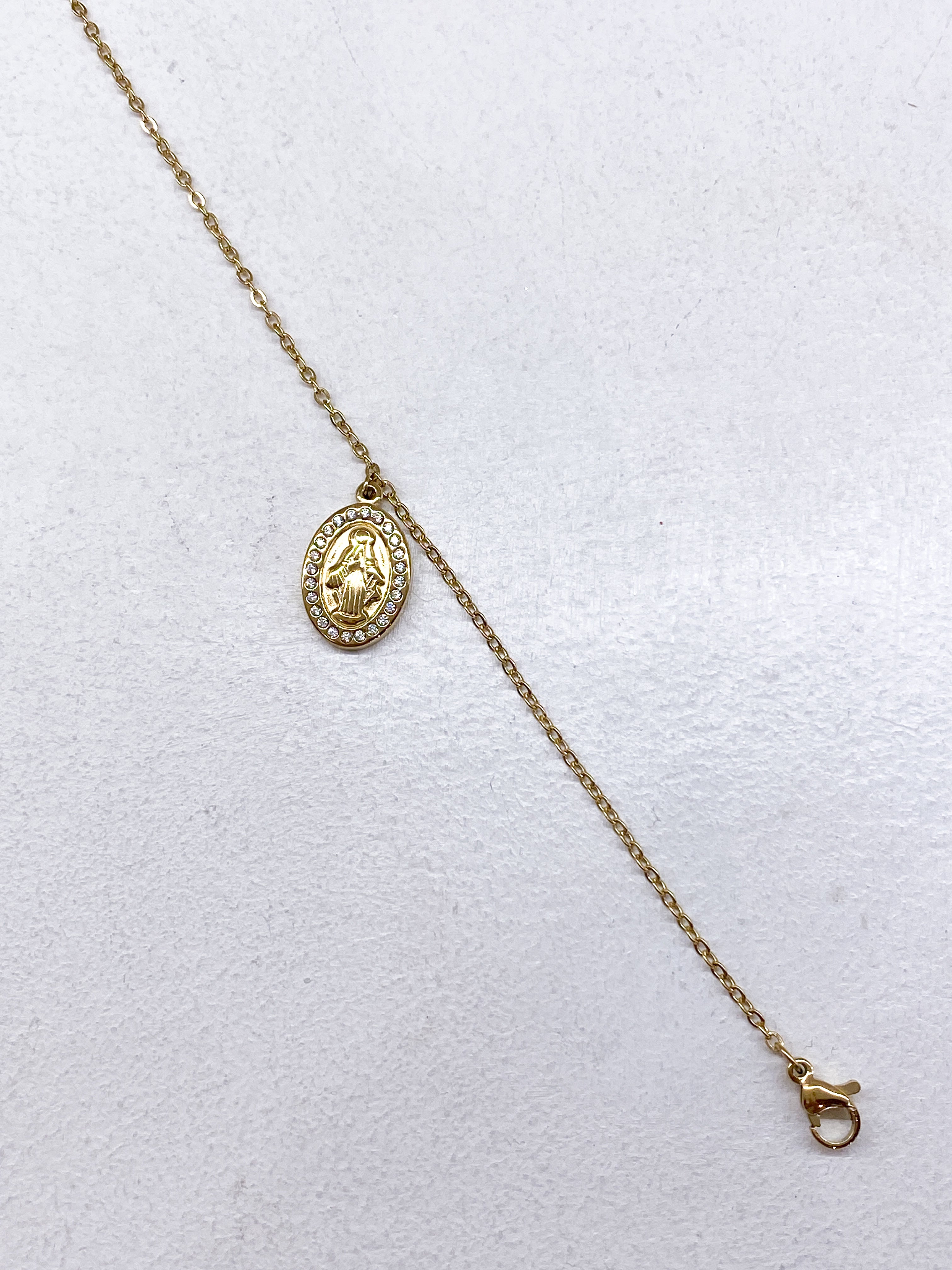Bracelet fin médaille Vierge avec strass