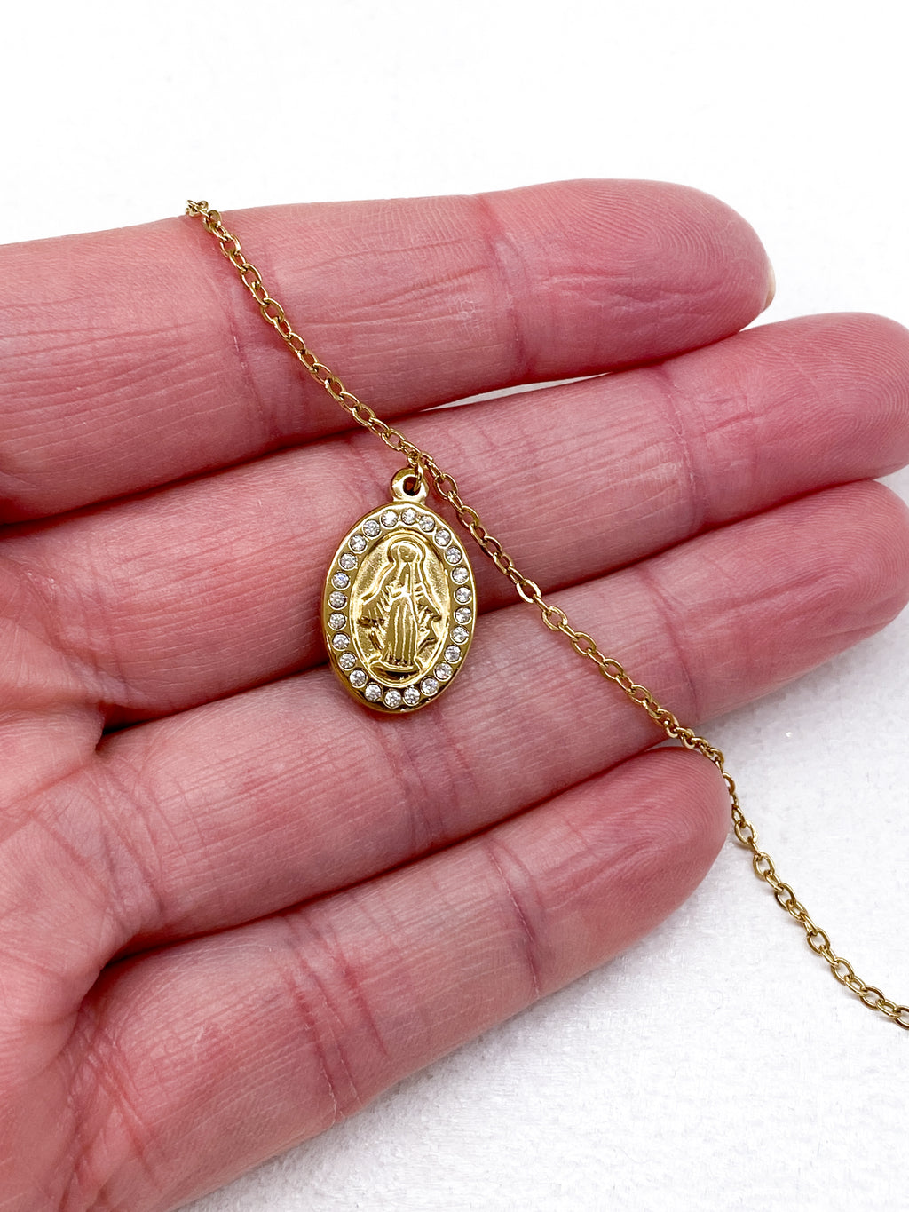Bracelet fin médaille Vierge avec strass