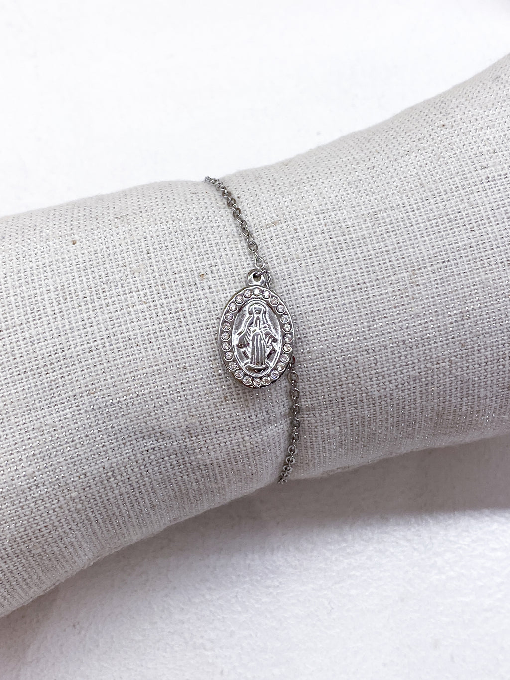 Bracelet fin médaille Vierge avec strass