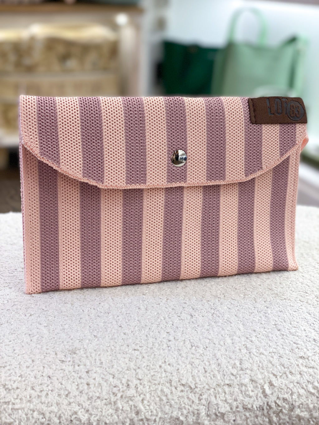 Portefeuille femme rectangulaire rayé en tissu tressé