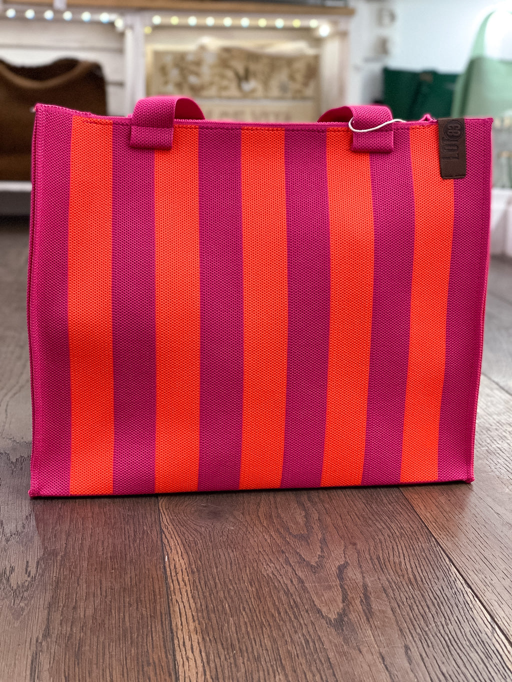 Sac cabas en tissu tressé rayé bicolore