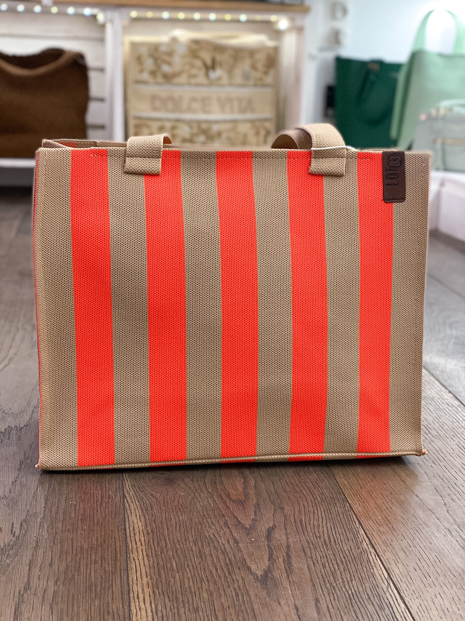 Sac cabas en tissu tressé rayé bicolore