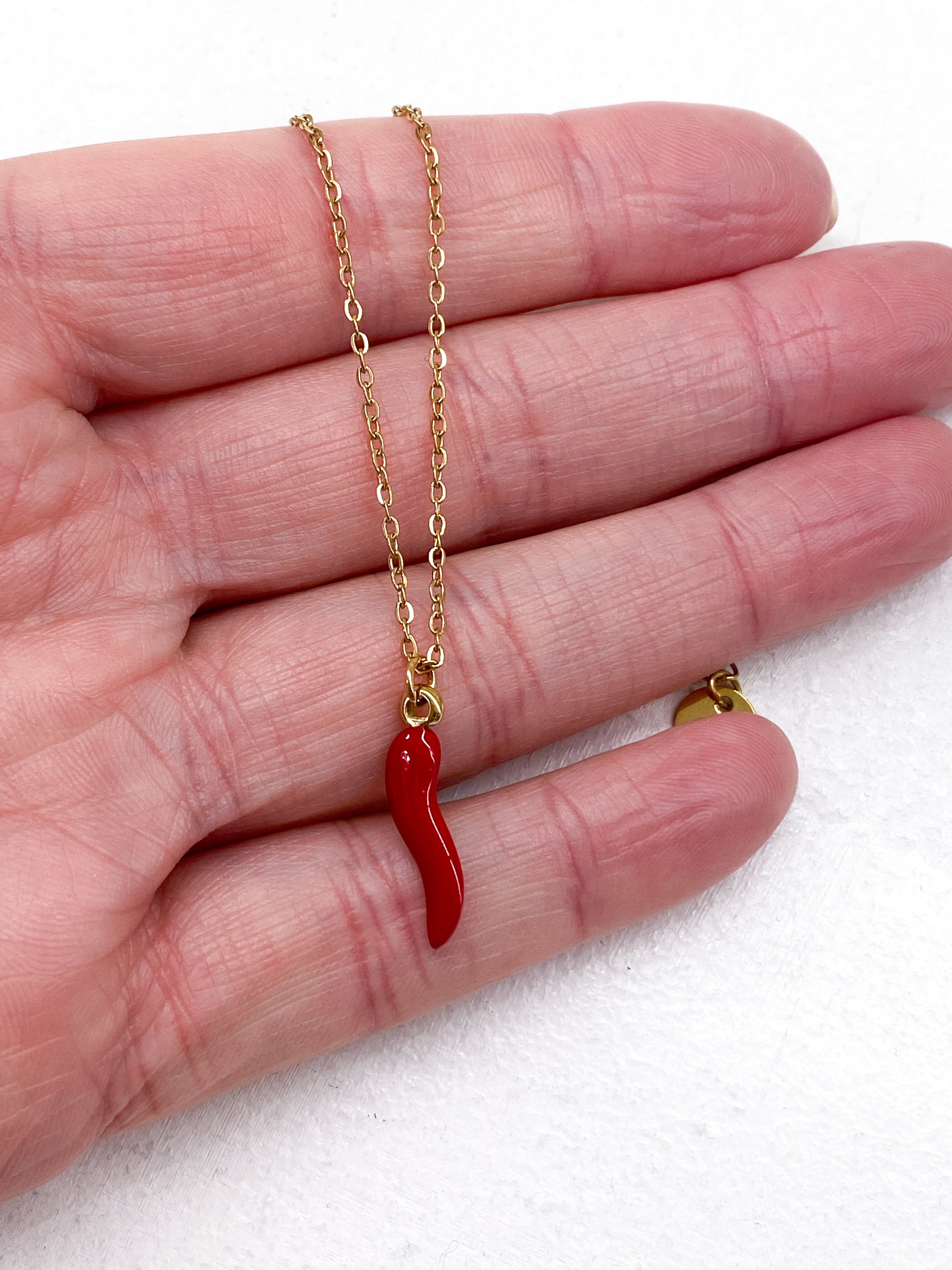 Collier fin avec pendentif piment rouge