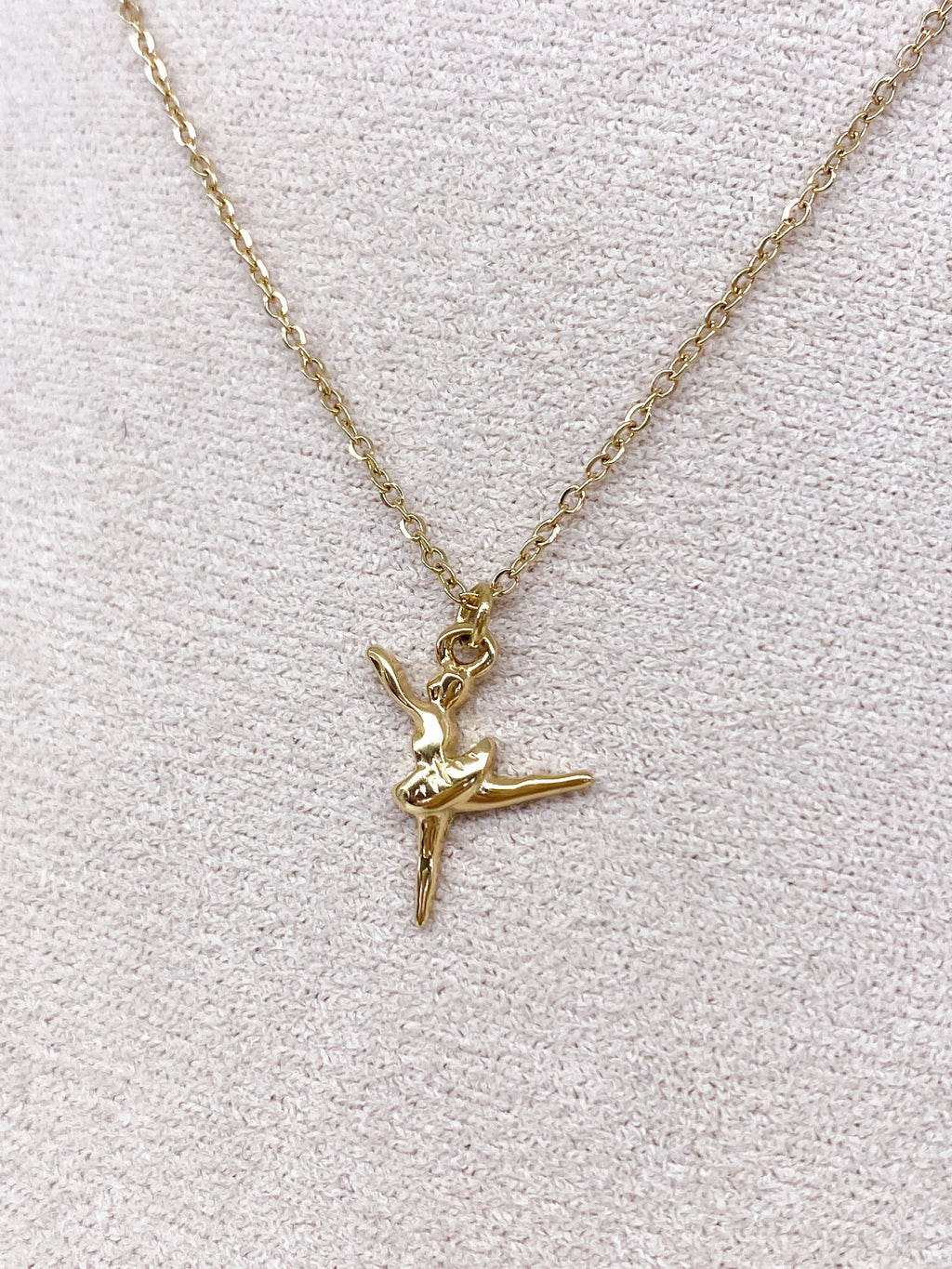 Collier fin en acier inoxydable doré avec ballerine
