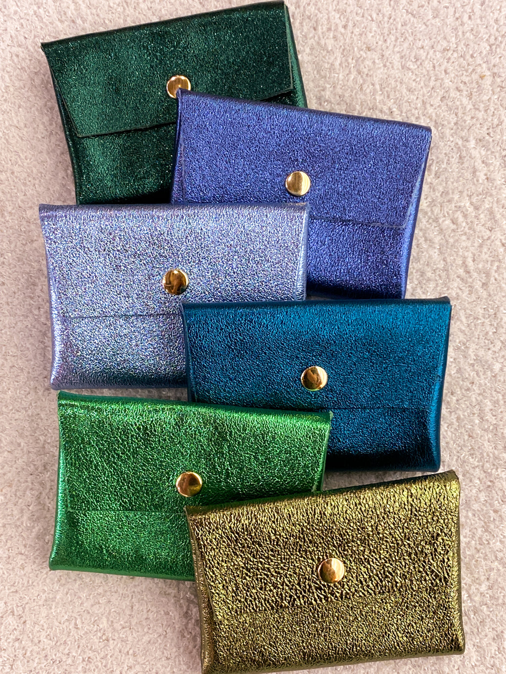 Porte-monnaie double cuir bleu-vert irisé