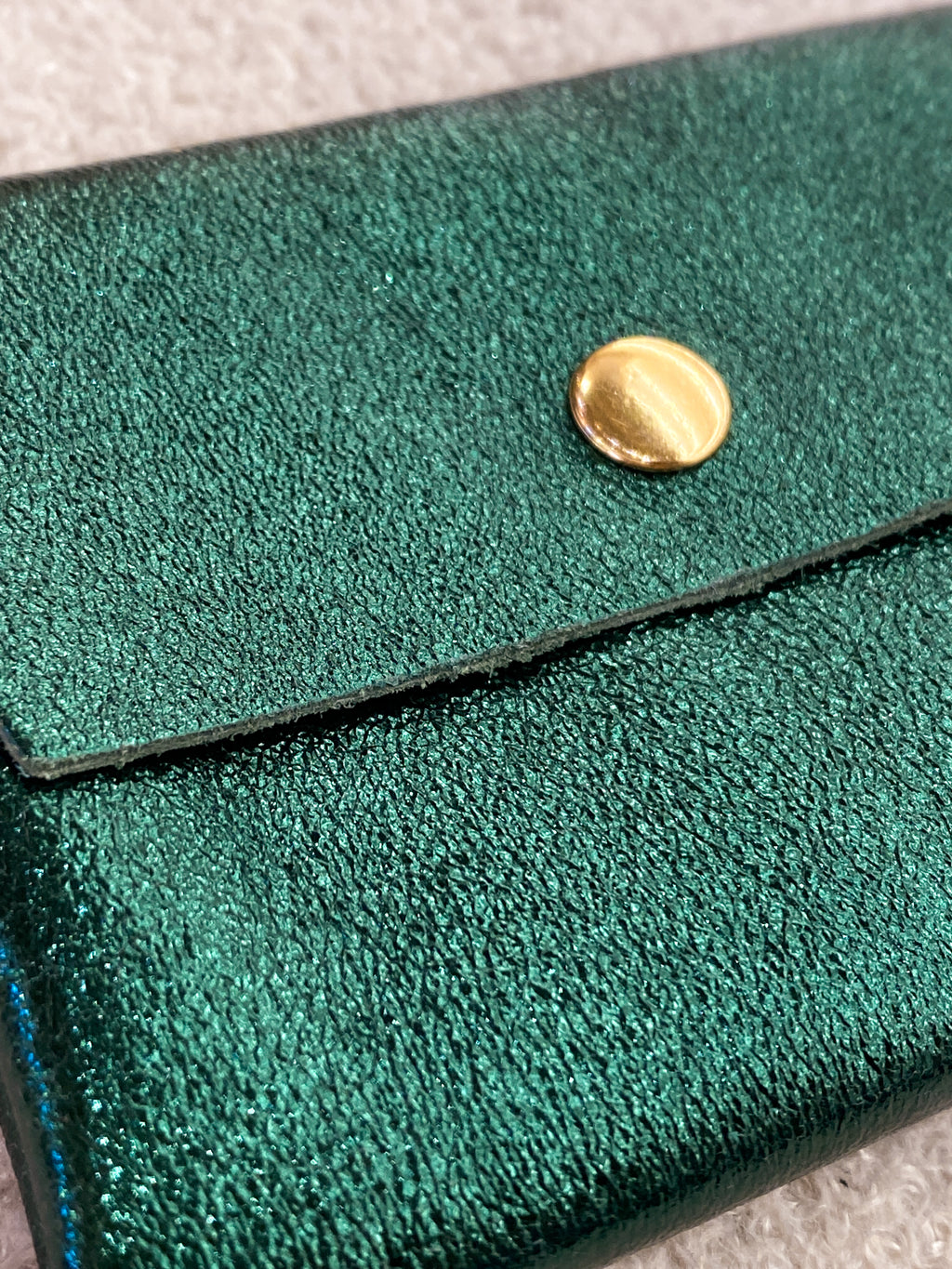 Porte-monnaie double cuir bleu-vert irisé