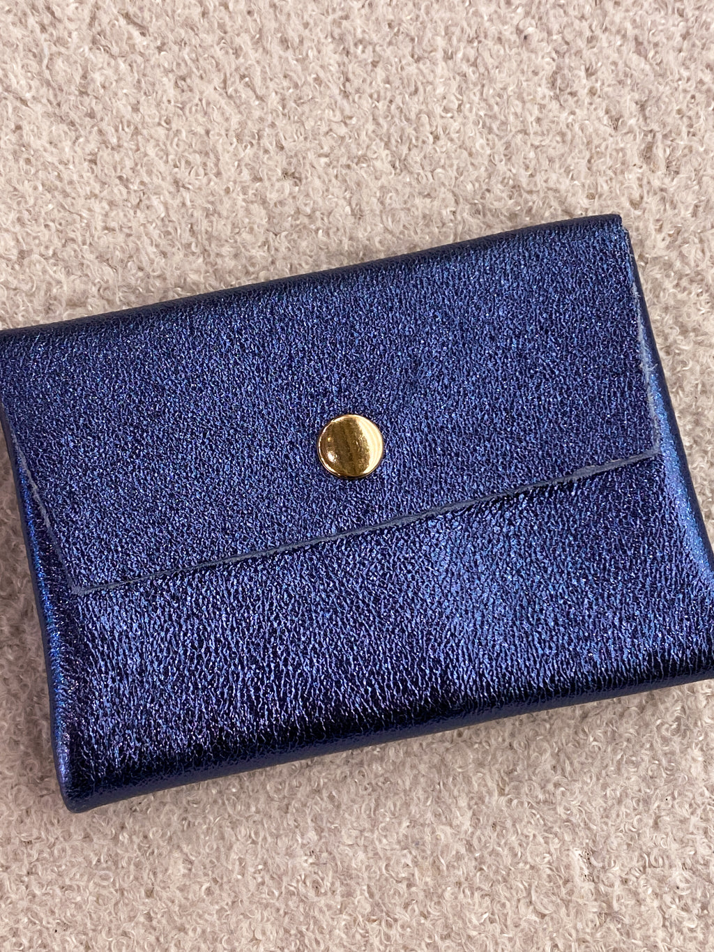 Porte-monnaie double cuir bleu-vert irisé
