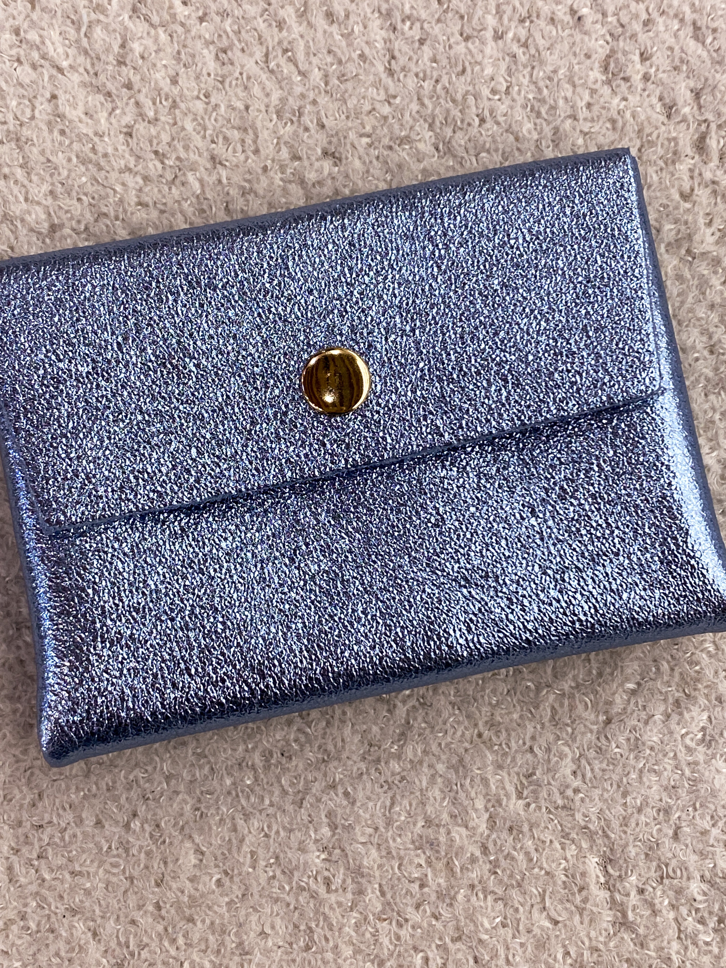 Porte-monnaie double cuir bleu-vert irisé