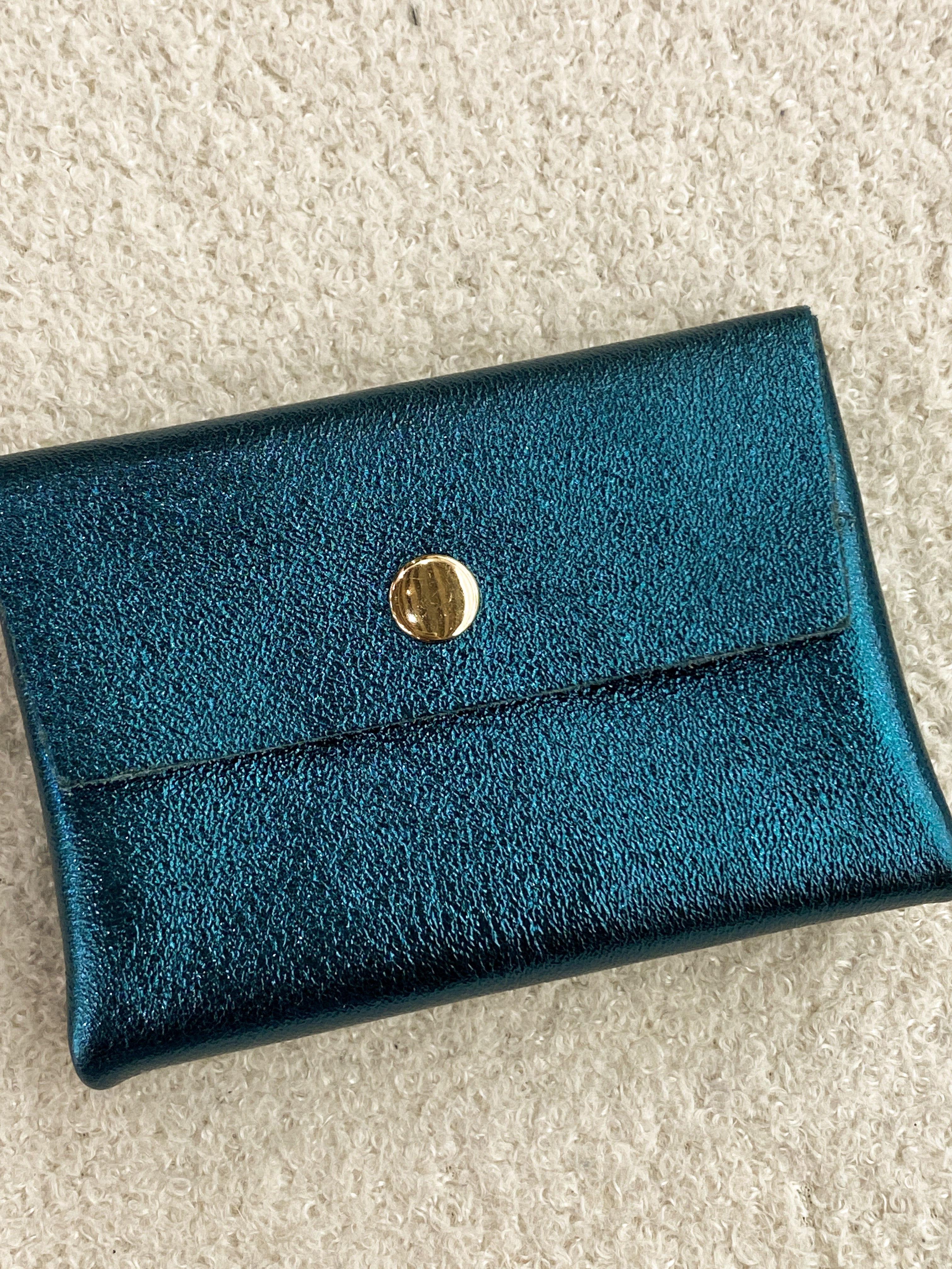 Porte-monnaie double cuir bleu-vert irisé