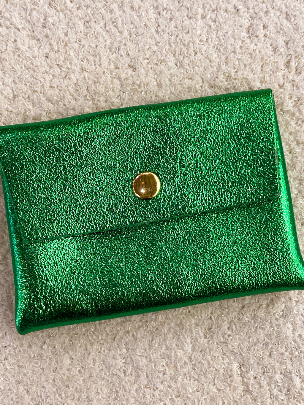 Porte-monnaie double cuir bleu-vert irisé