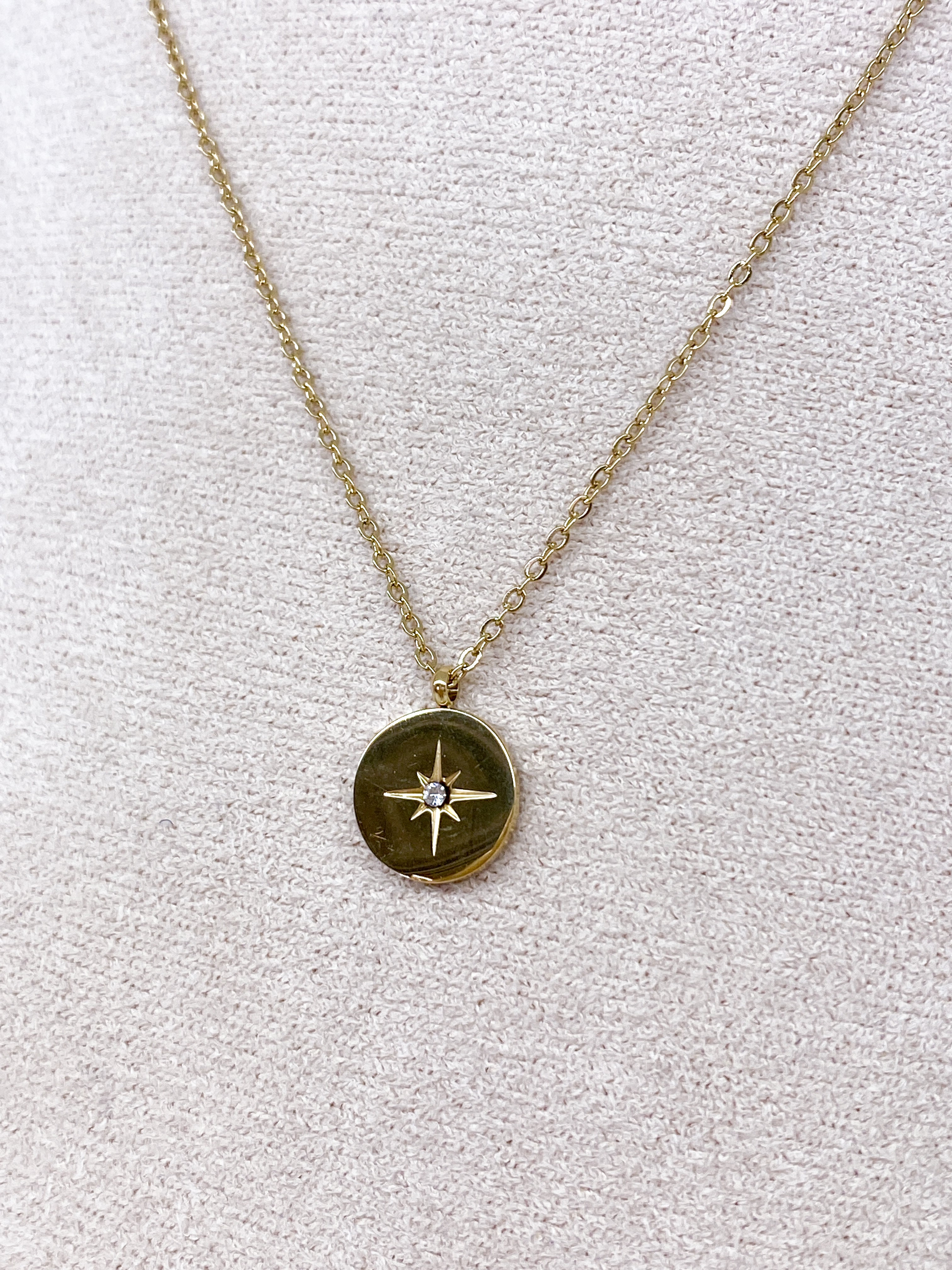 Collier fin en acier inoxydable étoile polaire avec strass