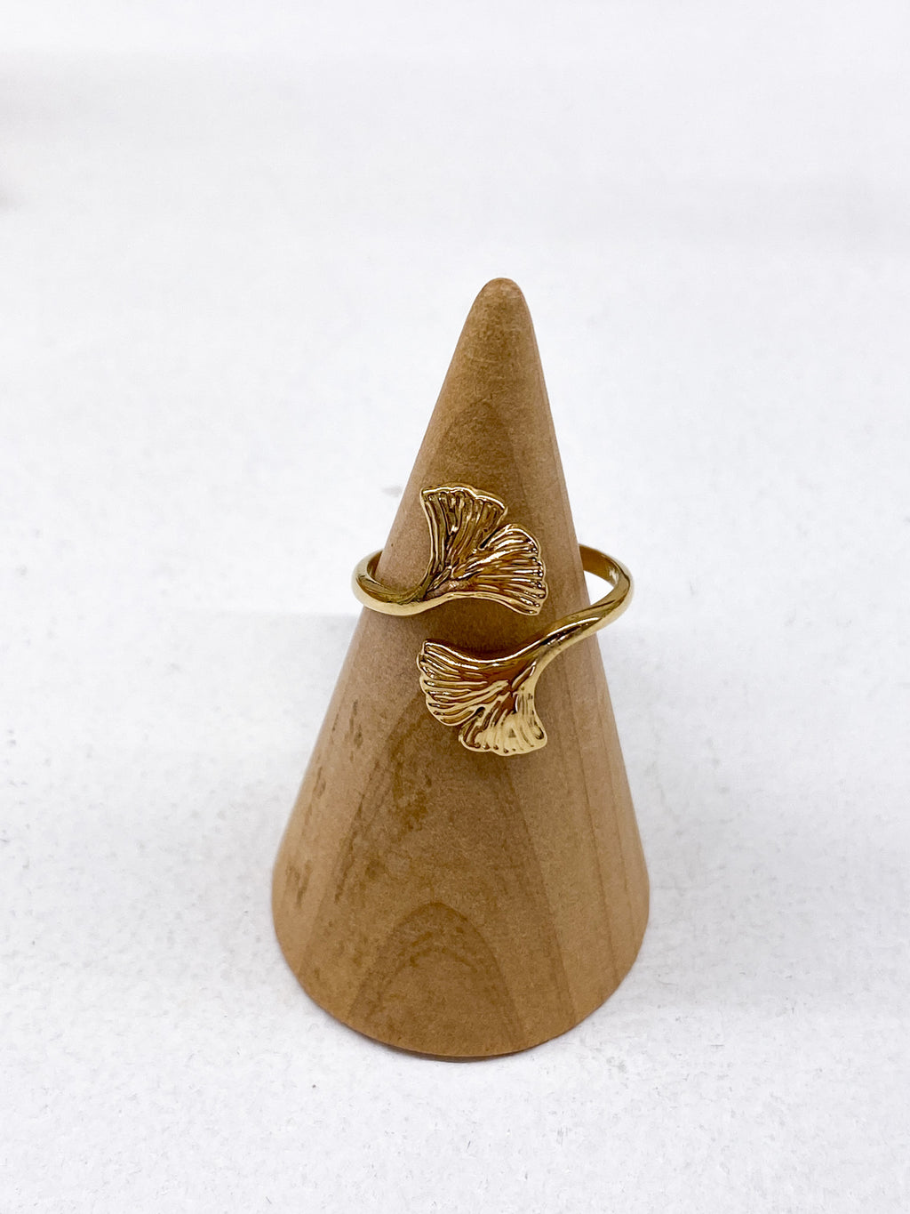 Bague fine en acier inoxydable feuilles ginkgo