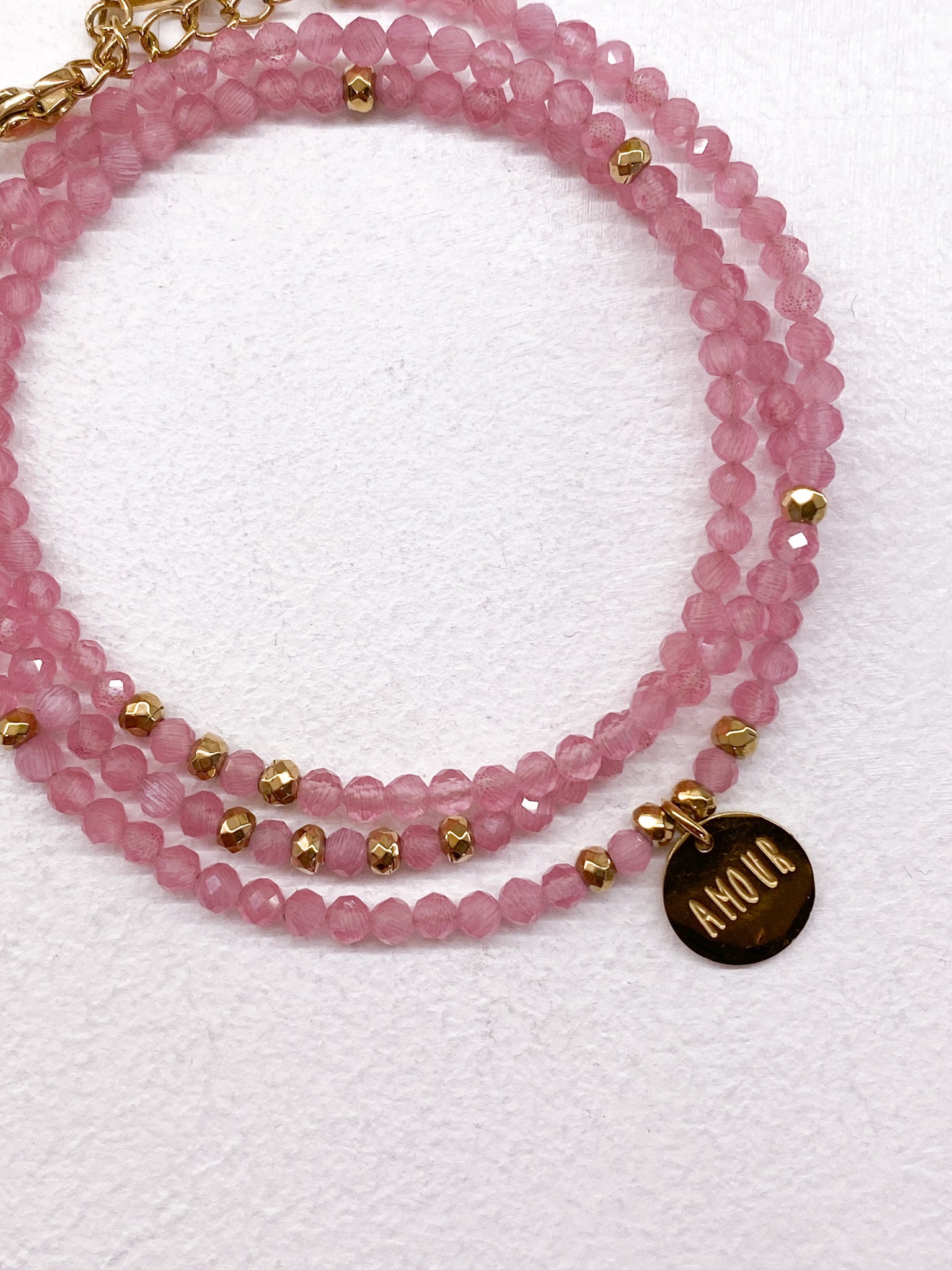 Bracelet 3 rangs Amour en pierres naturelles