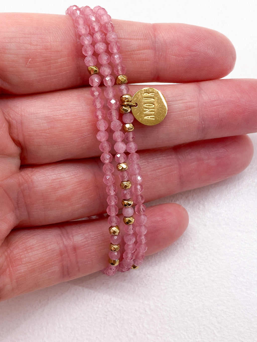 Bracelet 3 rangs Amour en pierres naturelles