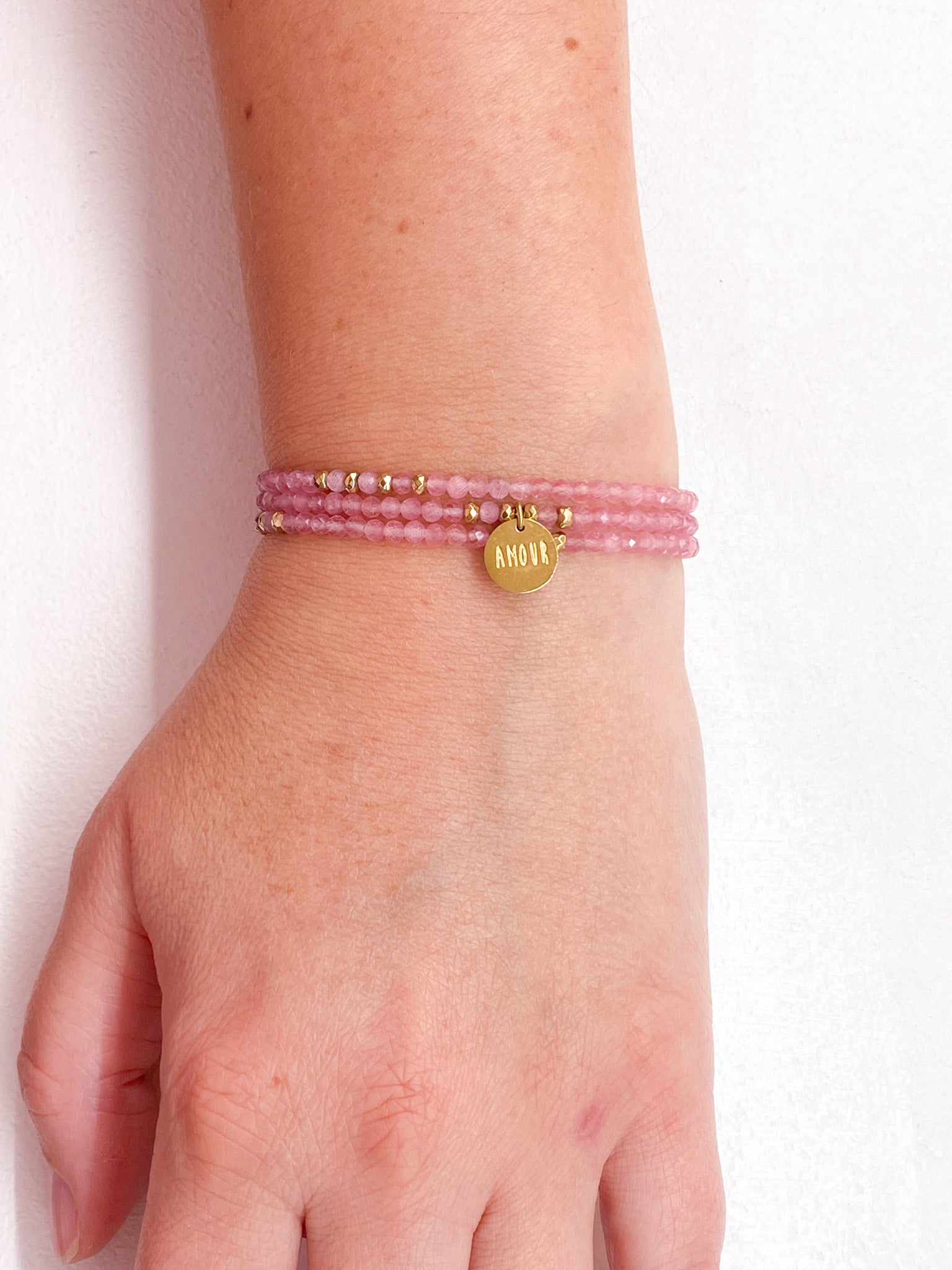 Bracelet 3 rangs Amour en pierres naturelles