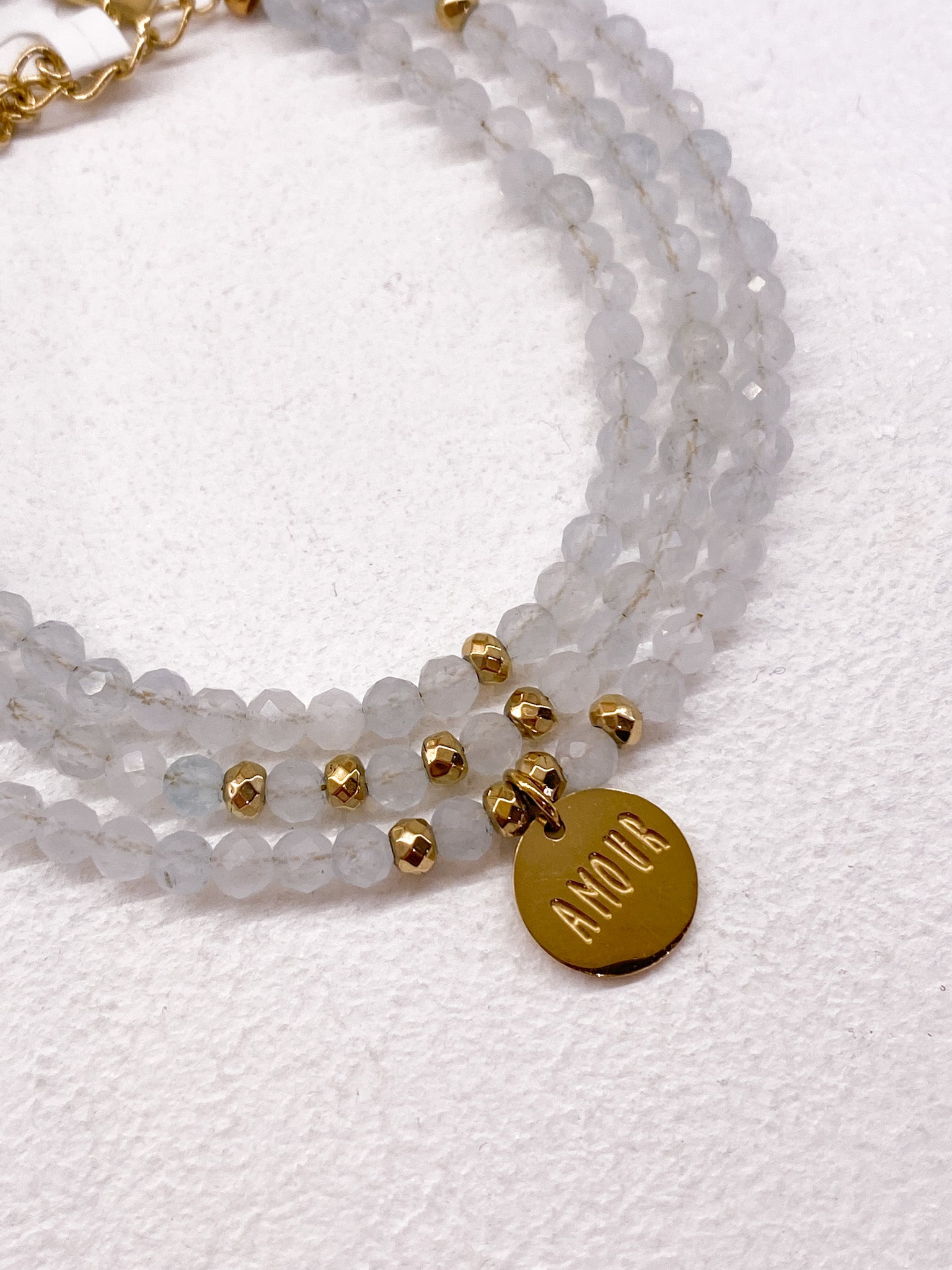 Bracelet 3 rangs Amour en pierres naturelles