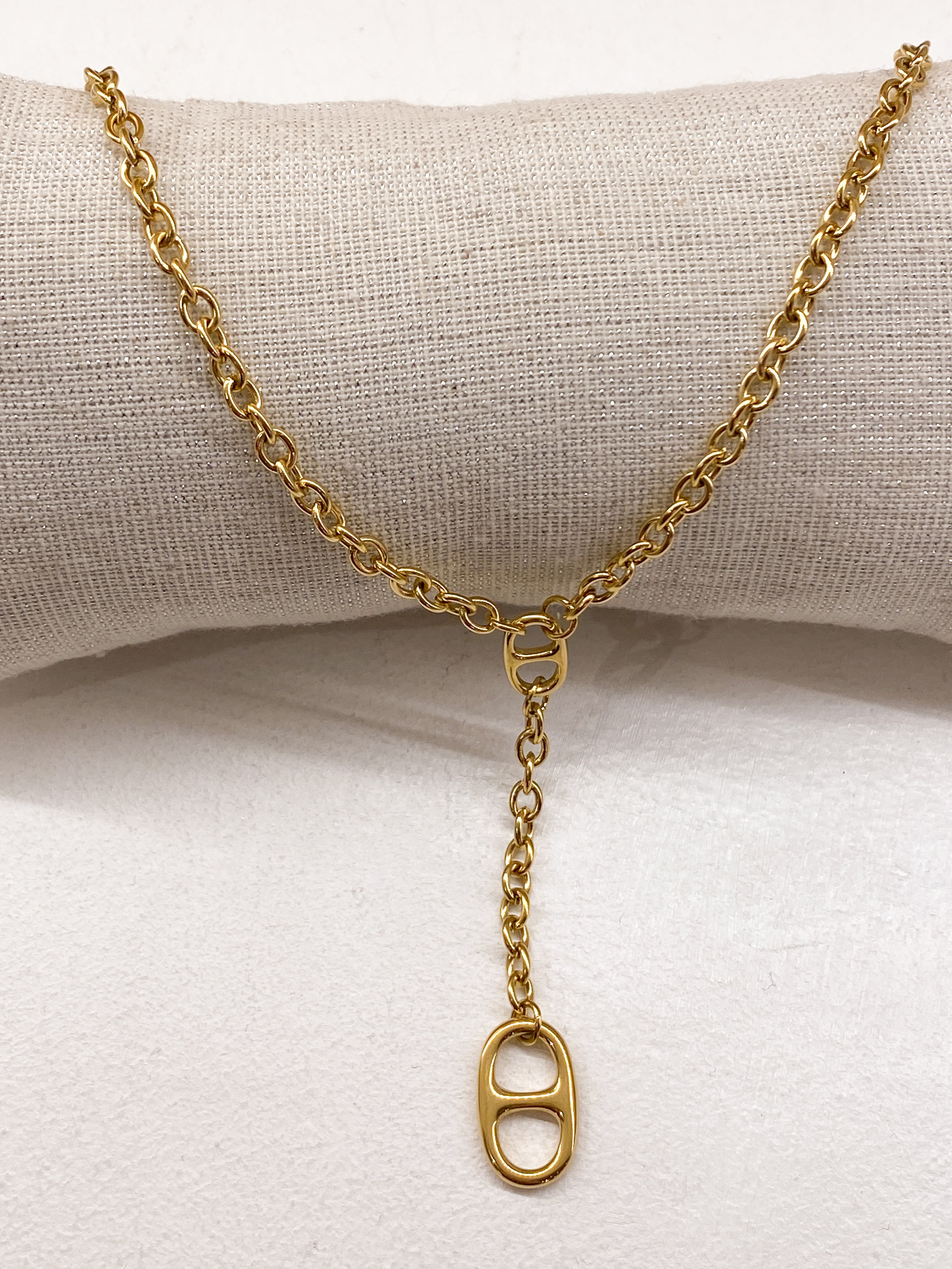 Collier Y acier inoxydable avec gros maillons et chaîne moderne