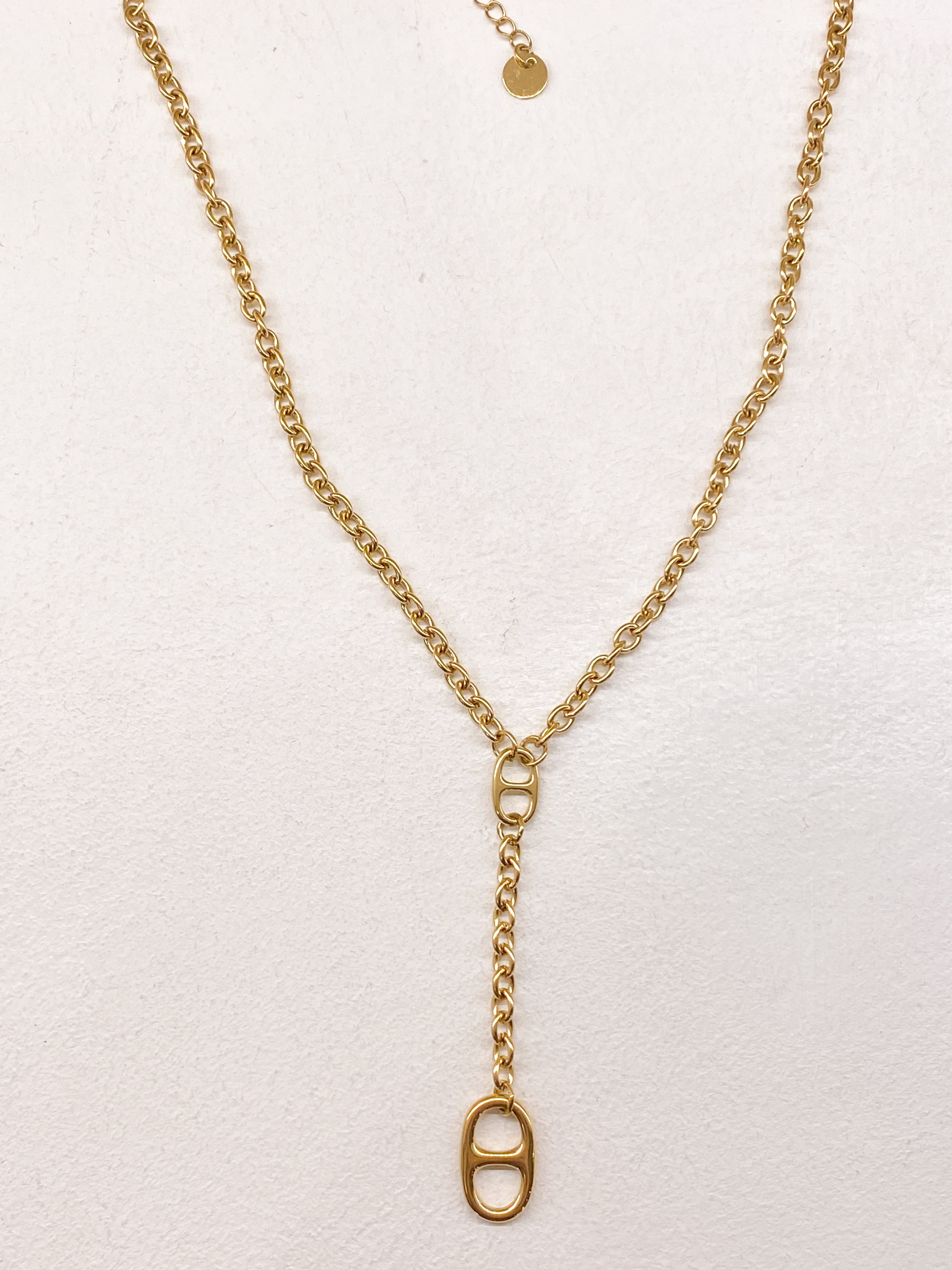 Collier Y acier inoxydable avec gros maillons et chaîne moderne