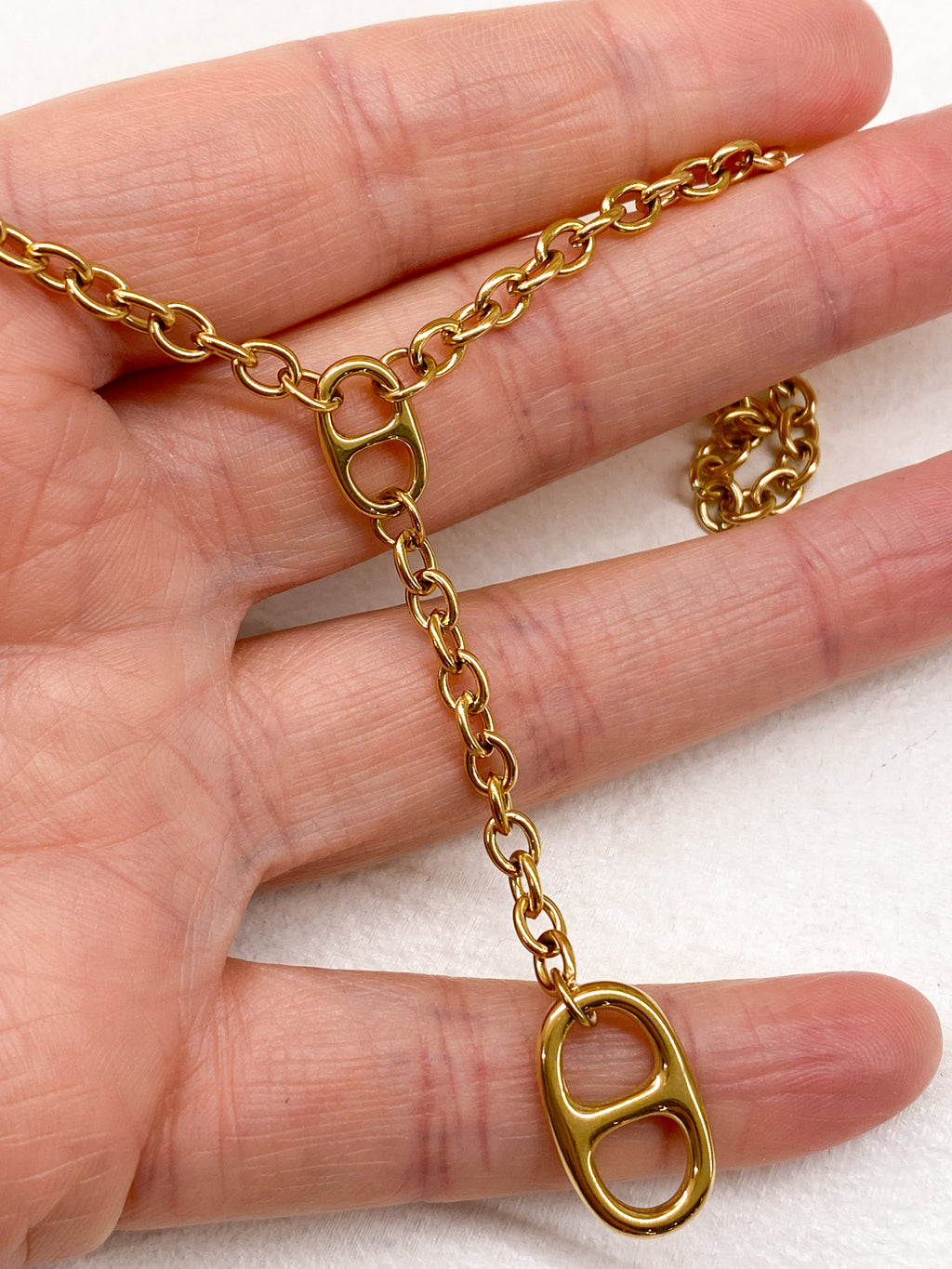 Collier Y acier inoxydable avec gros maillons et chaîne moderne