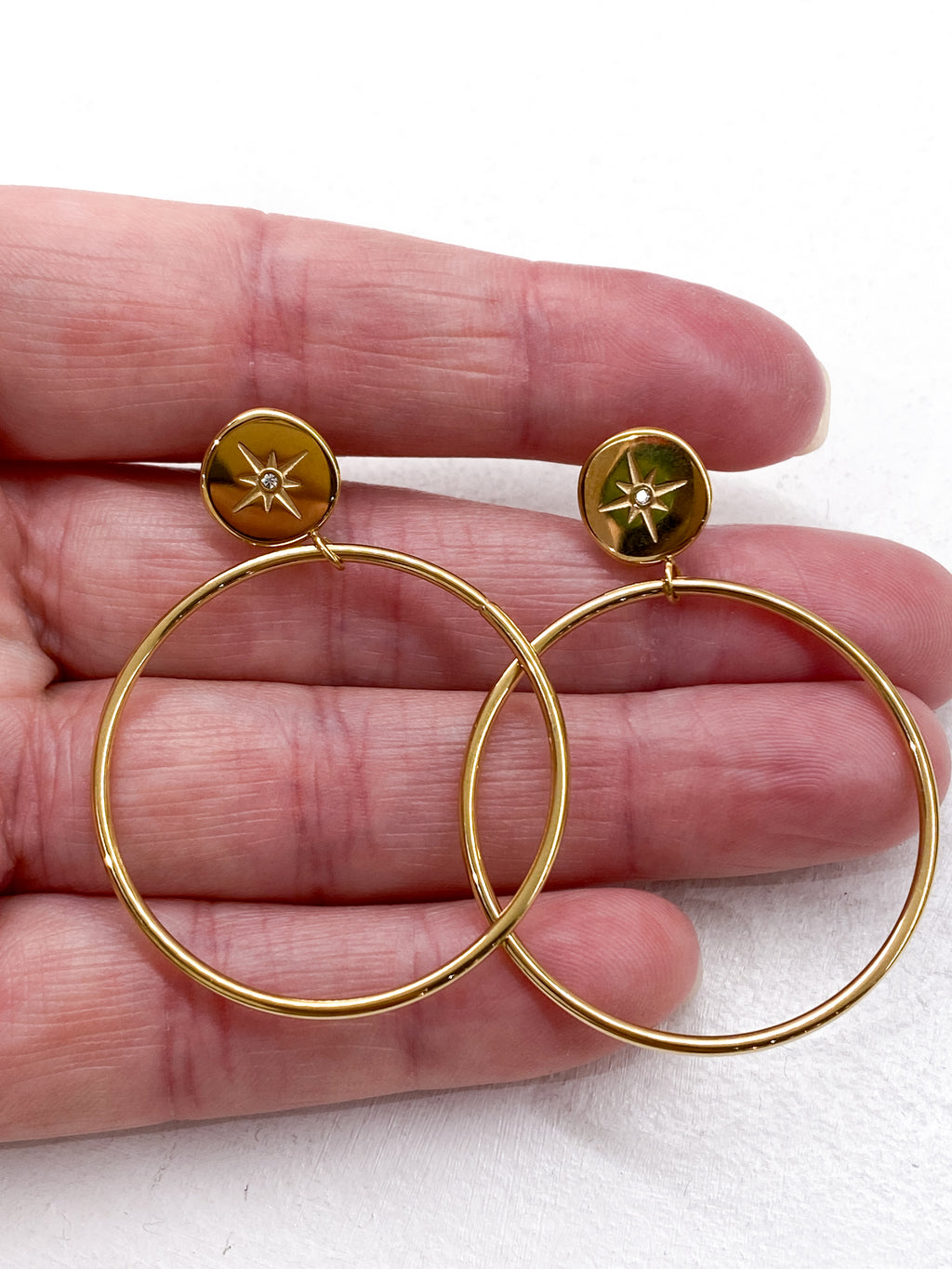 Boucles d’oreilles rondes avec étoile polaire strass