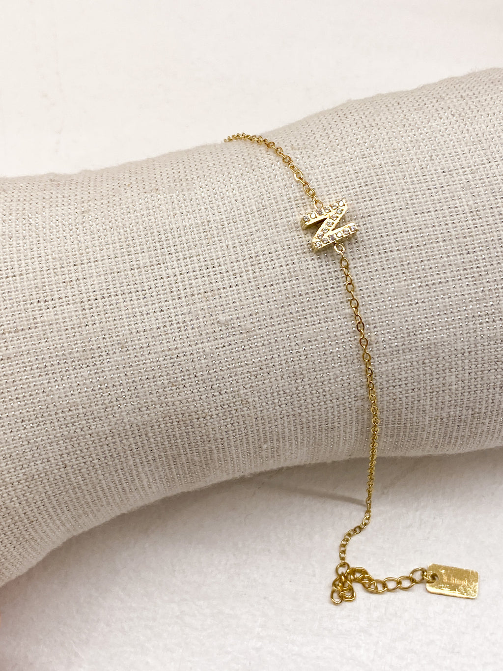 Bracelet A-Z lettre initiale acier inoxydable doré strass