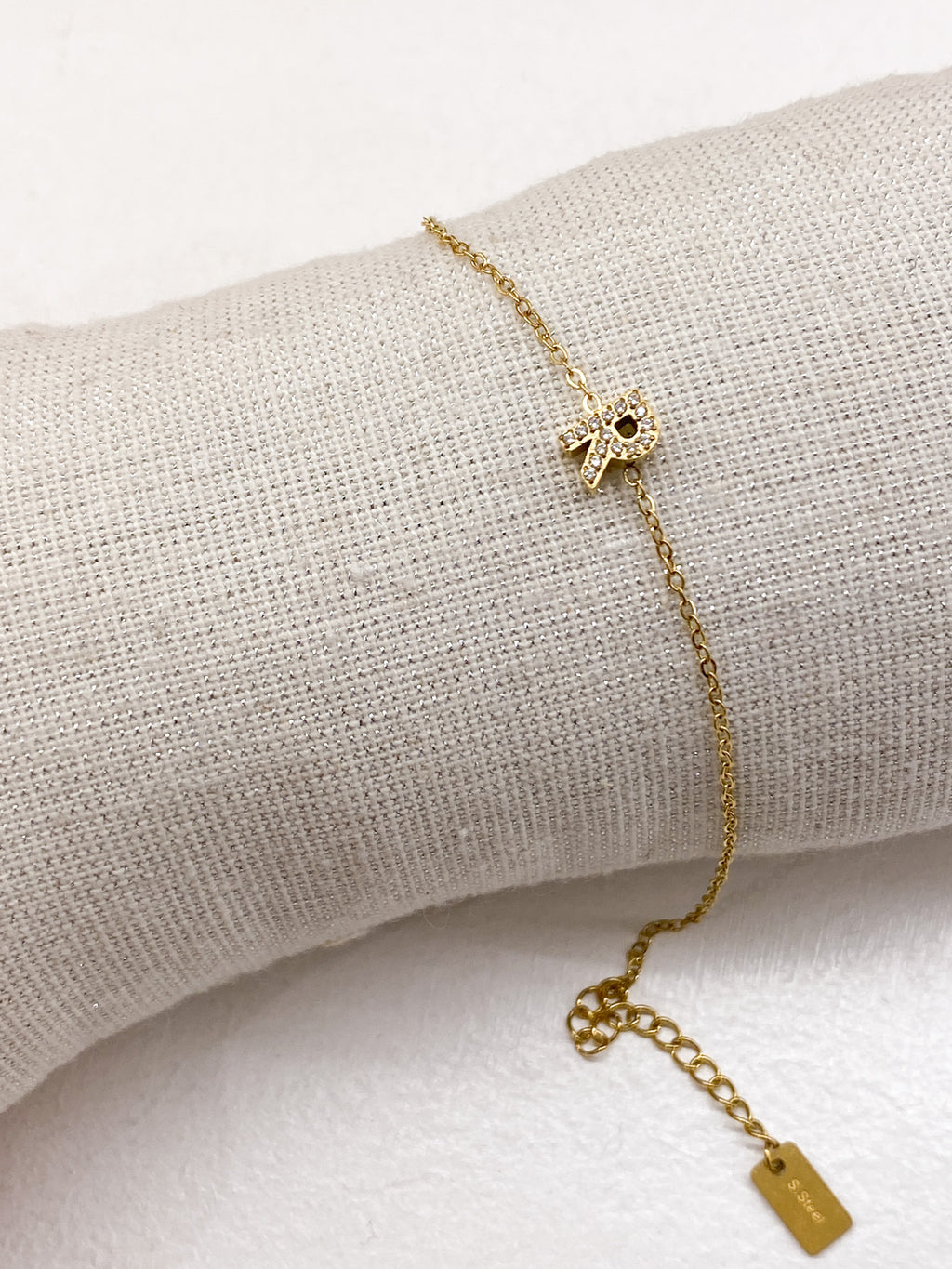 Bracelet A-Z lettre initiale acier inoxydable doré strass
