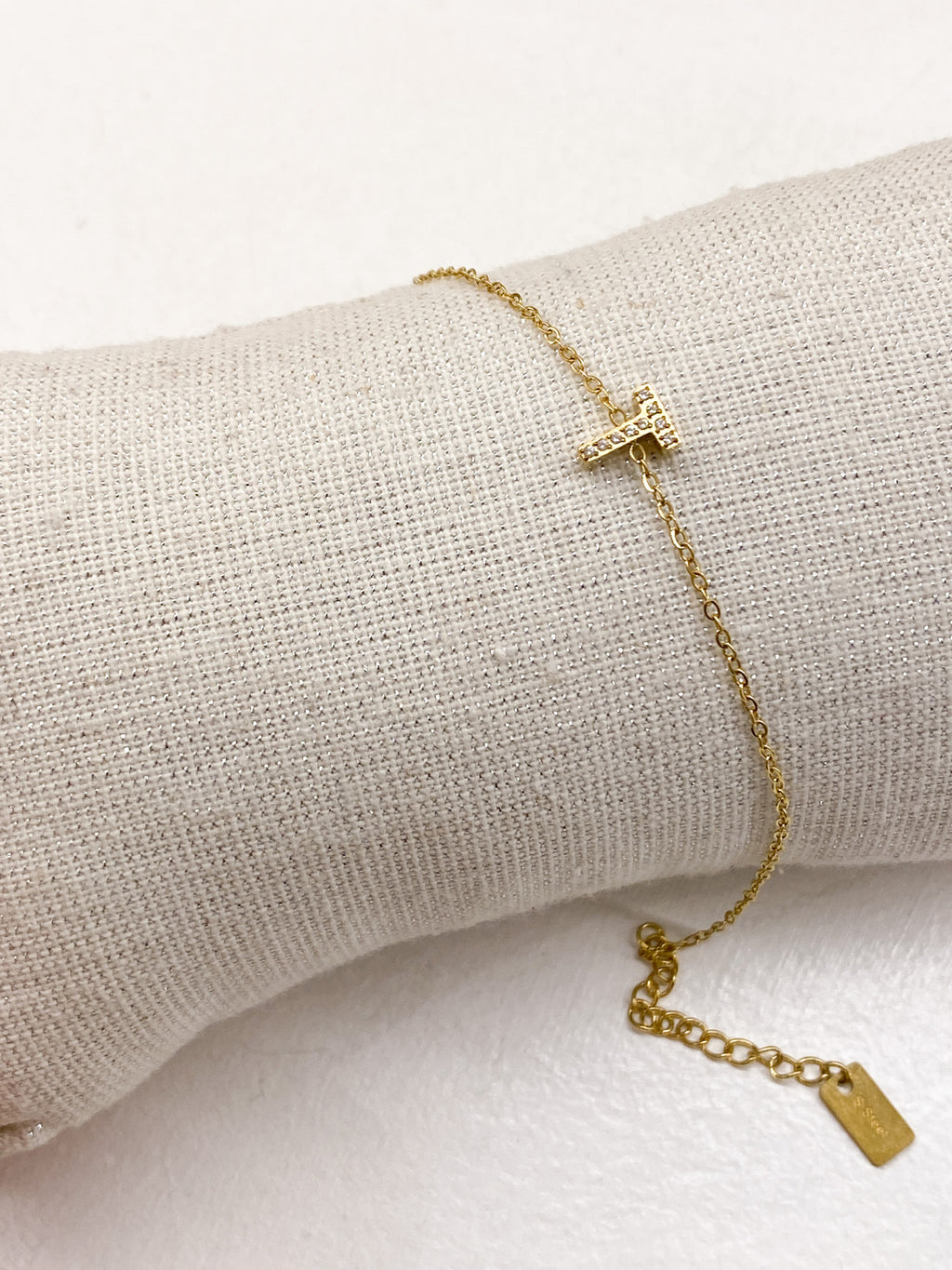 Bracelet A-Z lettre initiale acier inoxydable doré strass