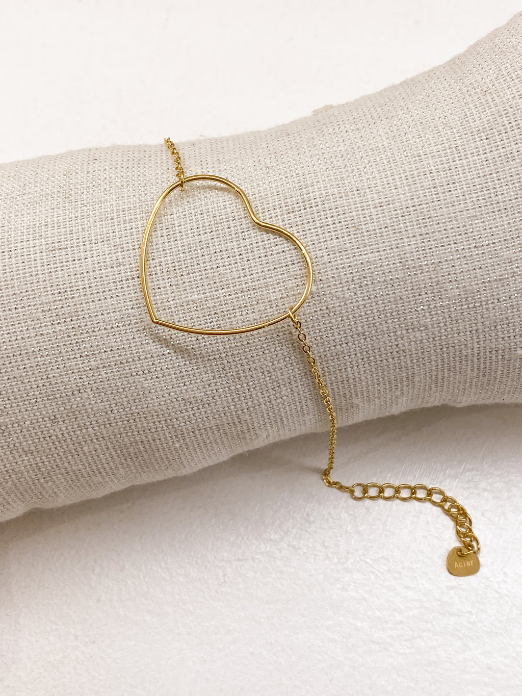 Bracelet cœur volumineux en acier inoxydable doré ou argenté